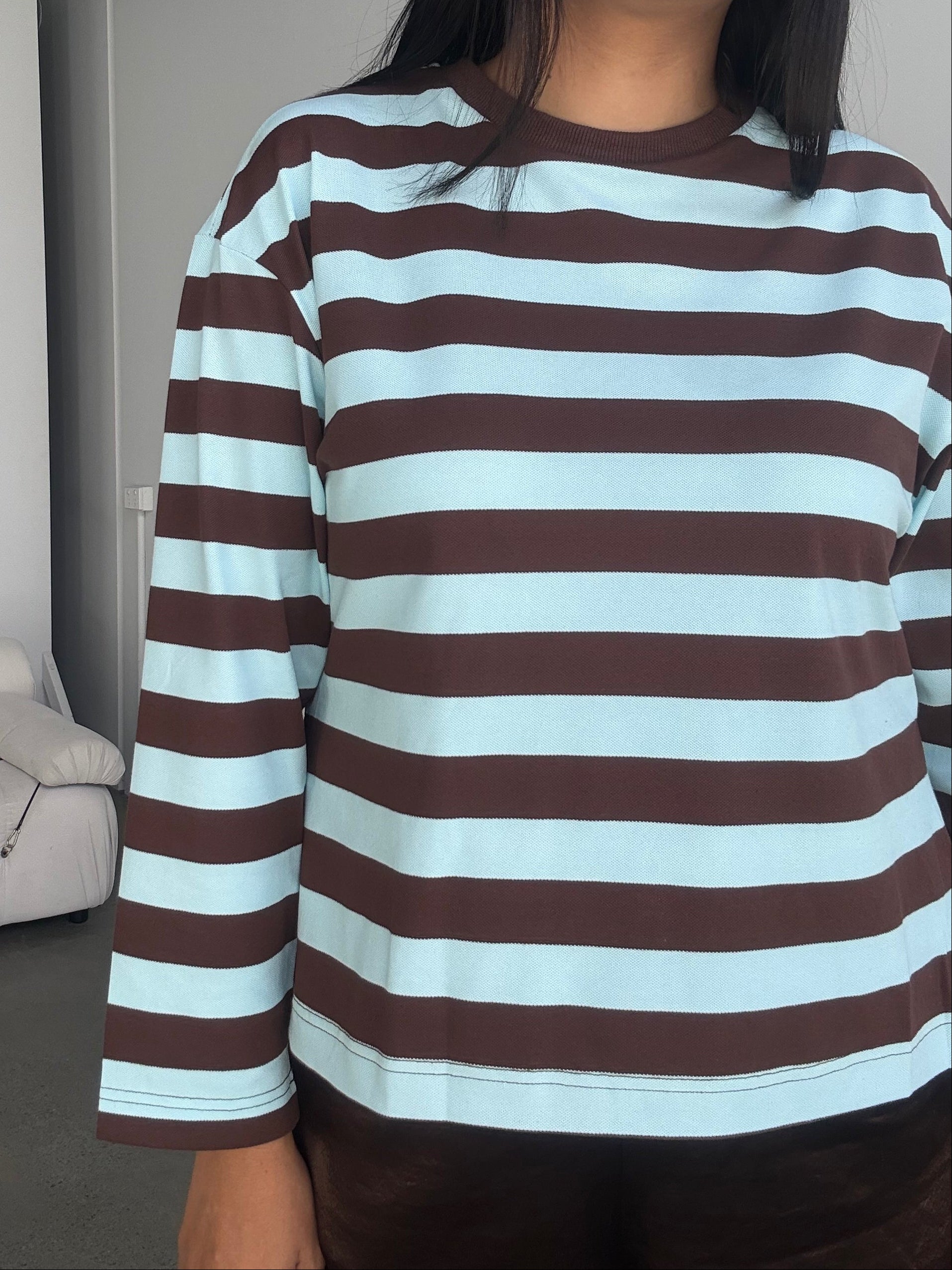 Cassie Long Sleeve Stripe Top Brown/Blue