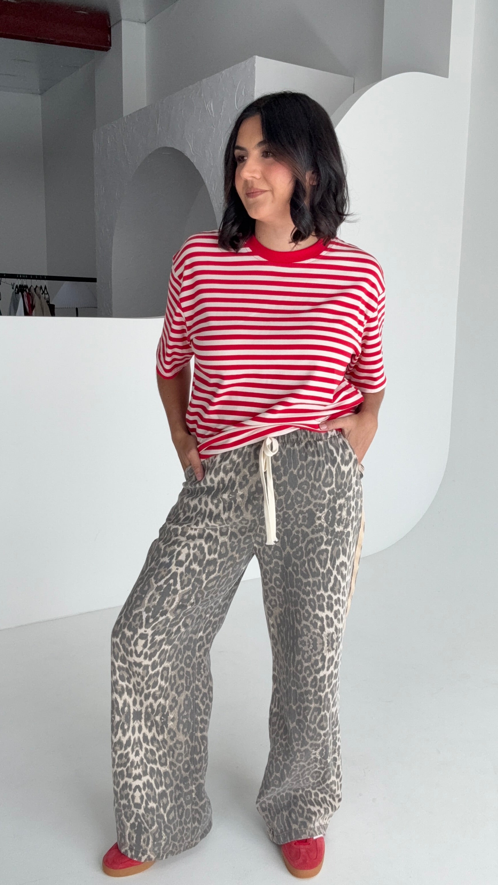 Light Leopard Denim Racer Pants