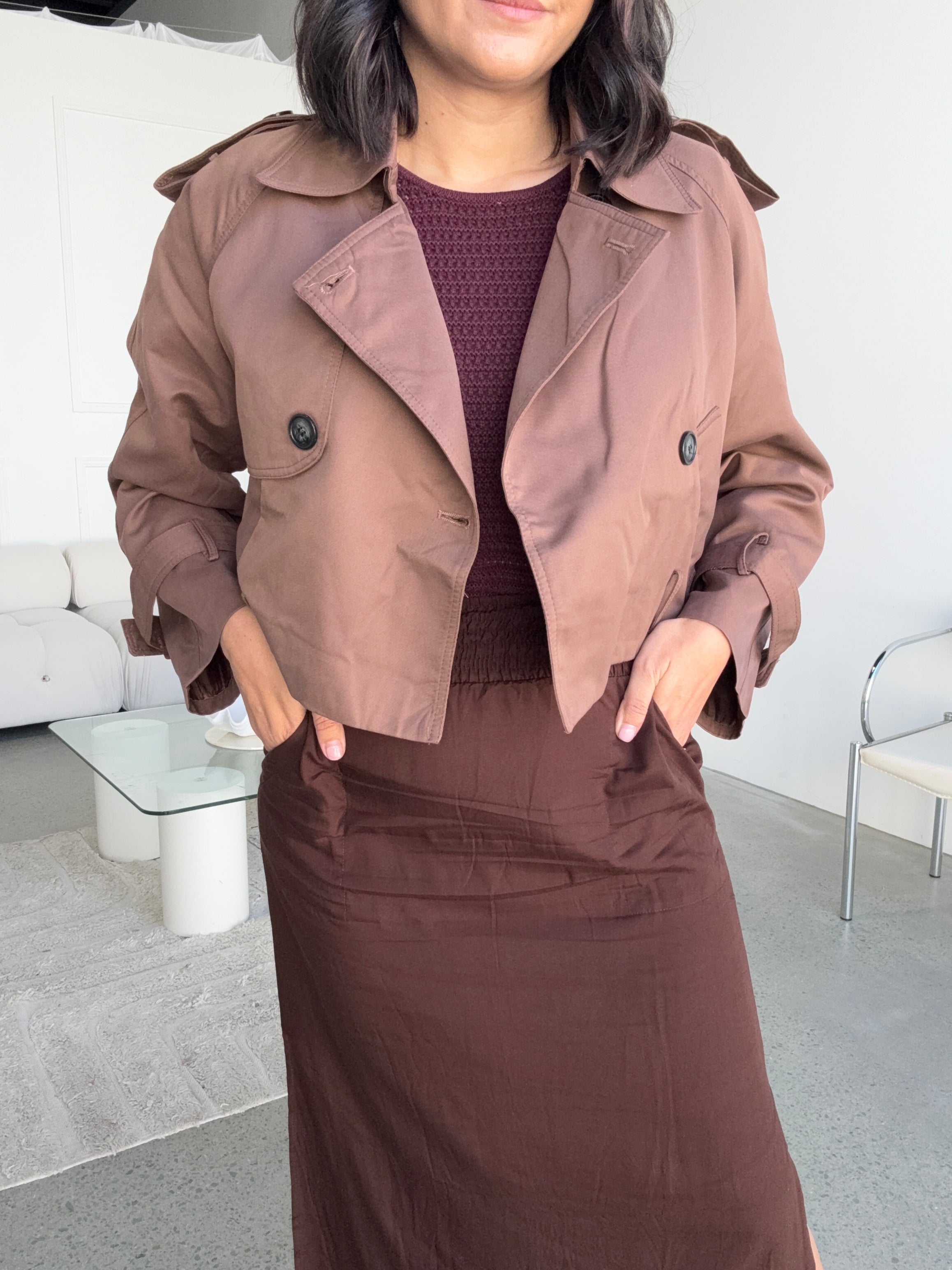 The Cropped Trench Chocolate Brown