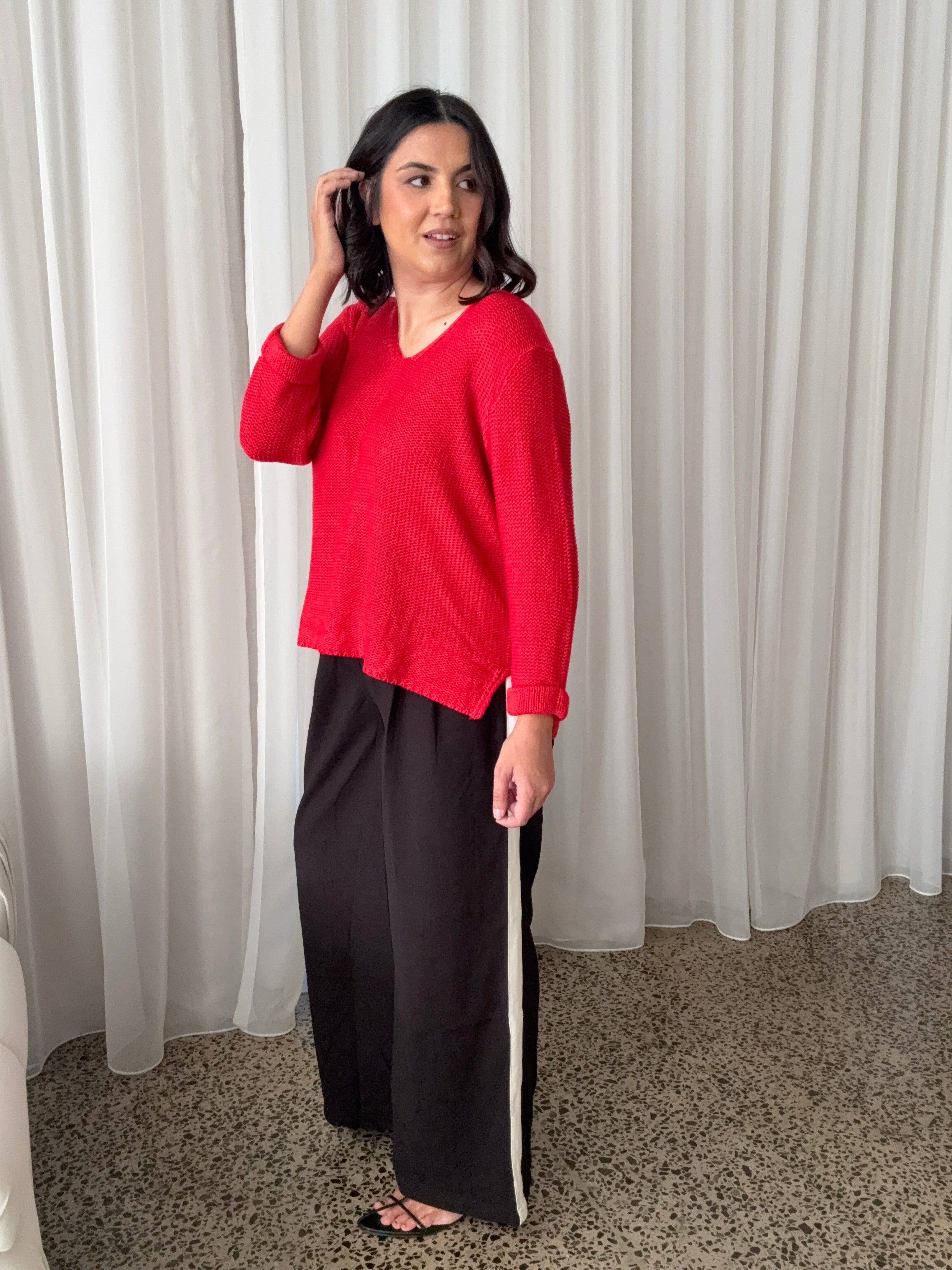 Jackson Roll Sleeve Knit Fire Red