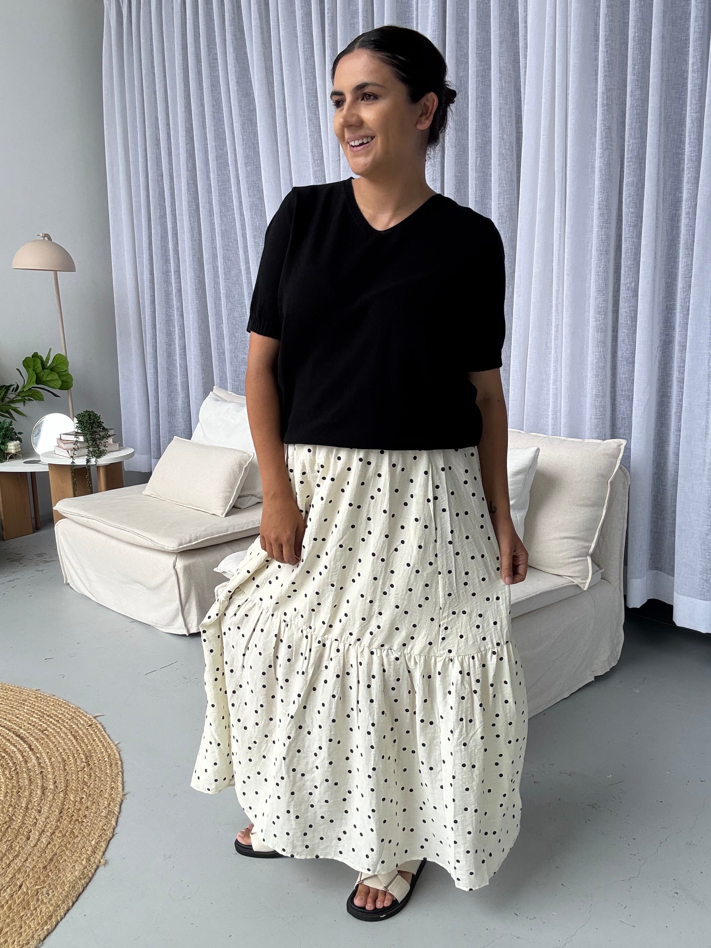 Maisie Skirt Cream/Black Polka Dot