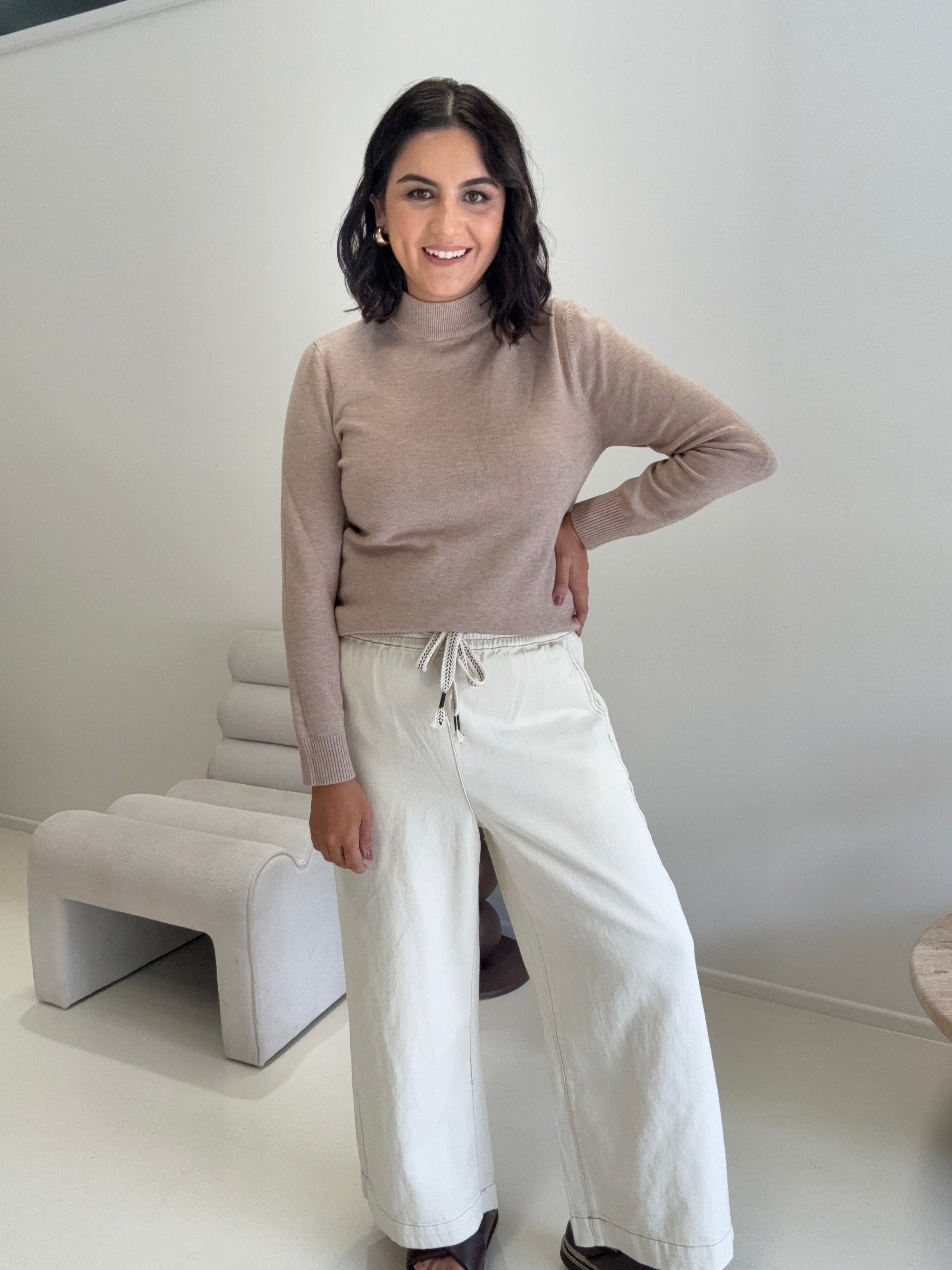 Petunia Turtle Neck Knit Pullover Beige