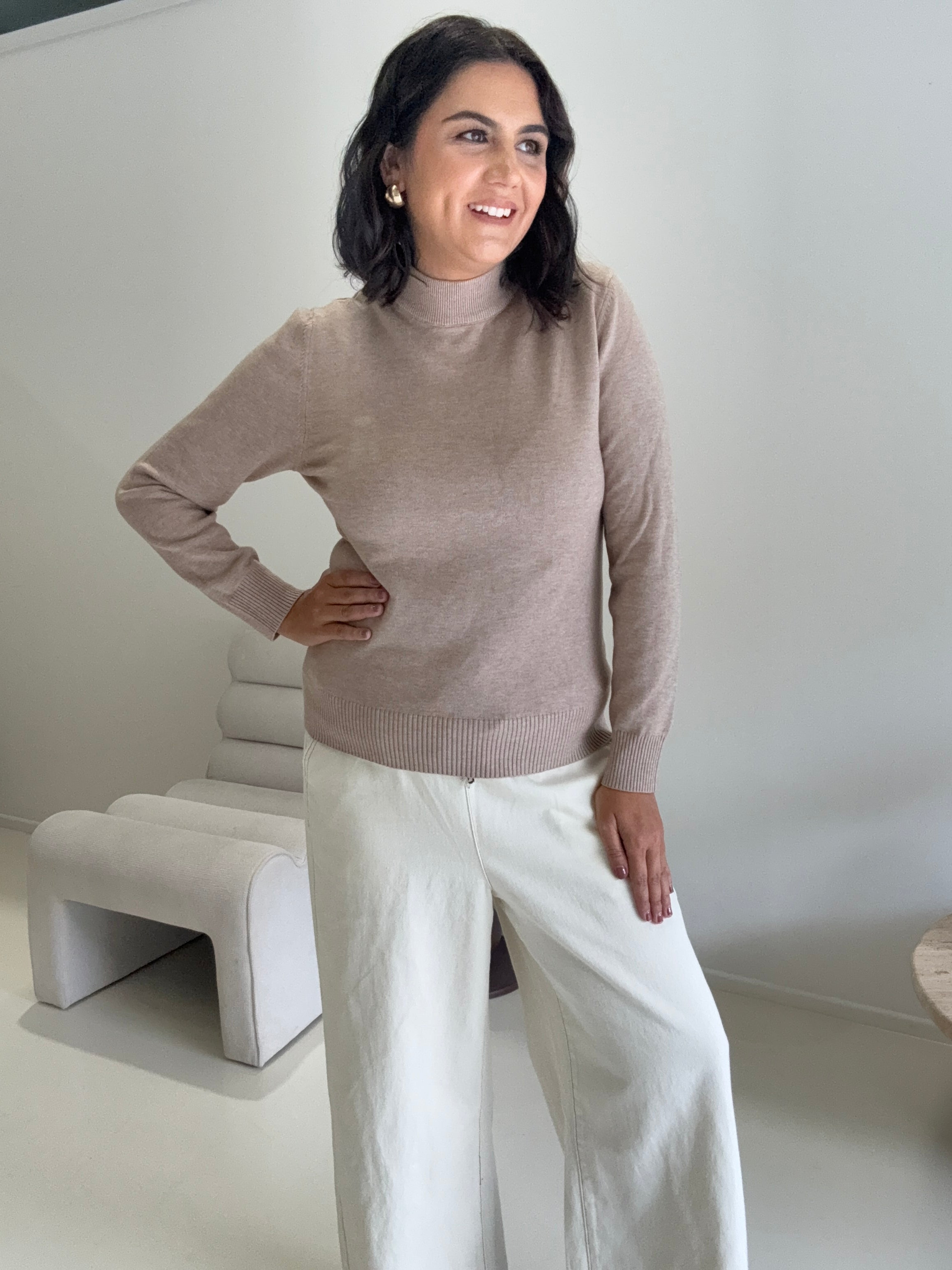 Petunia Turtle Neck Knit Pullover Beige