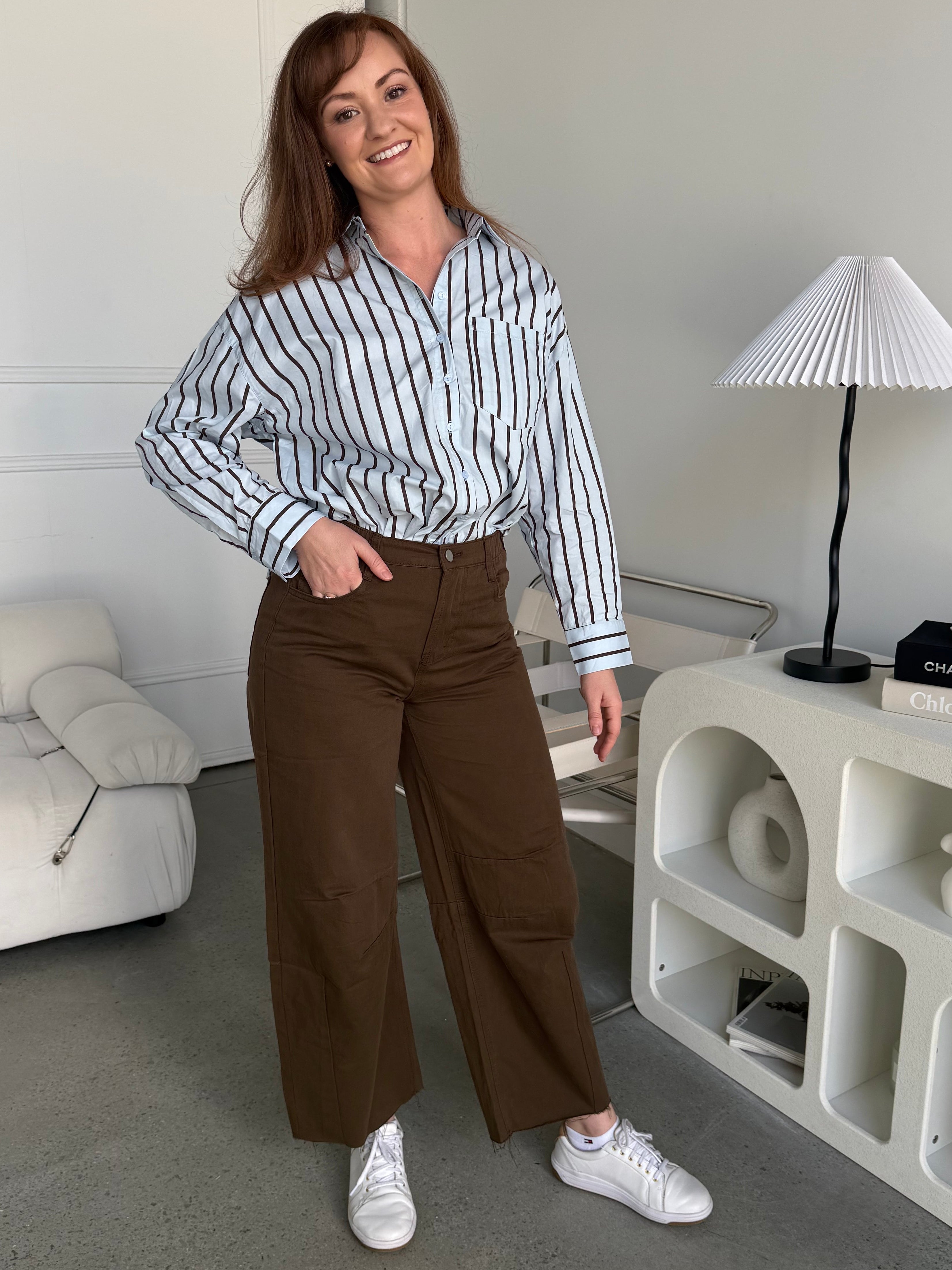 Huntley Shirt Blue & Brown Stripe Shirt