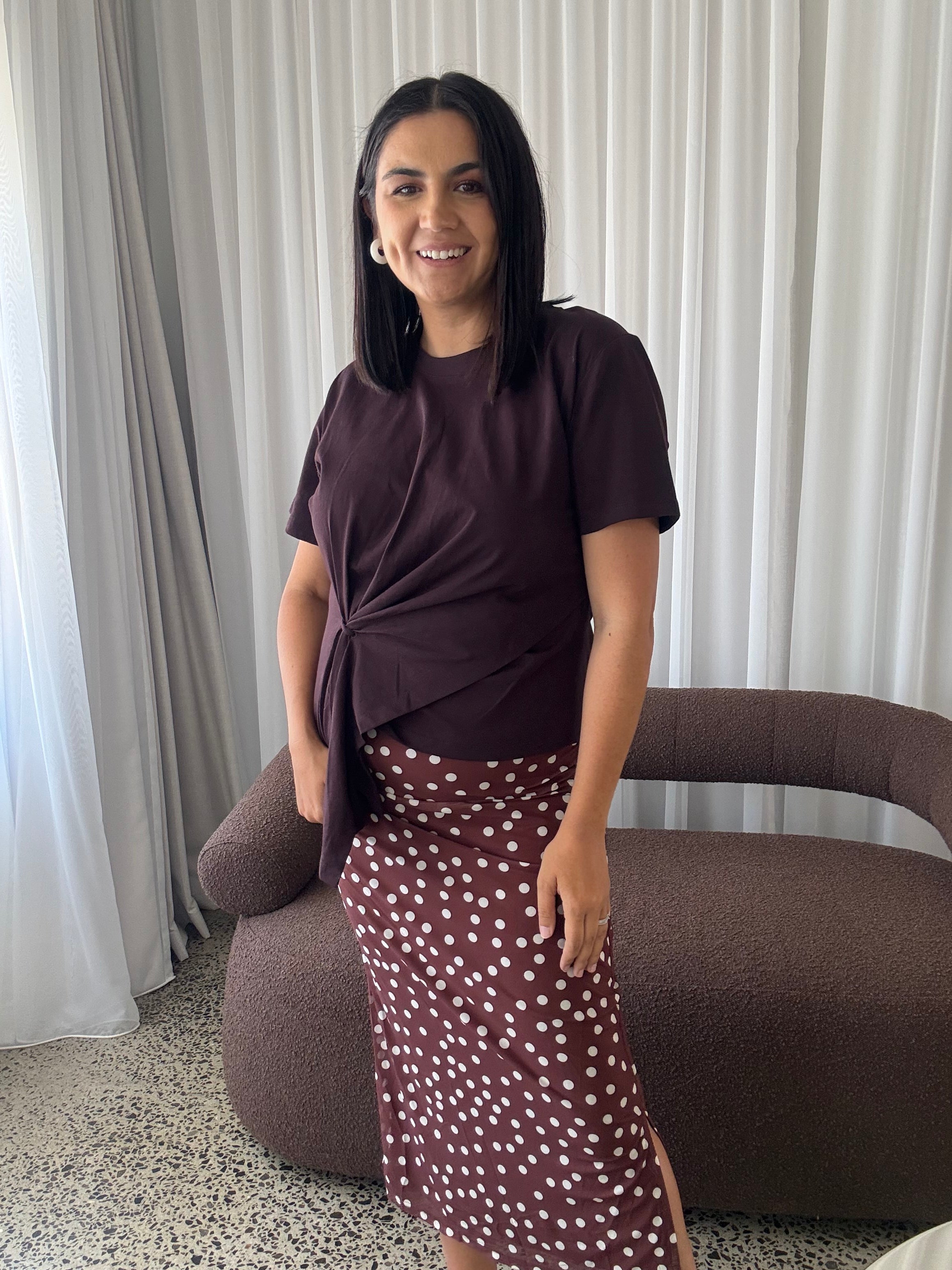 Mesh Polka Dot Skirt Brown