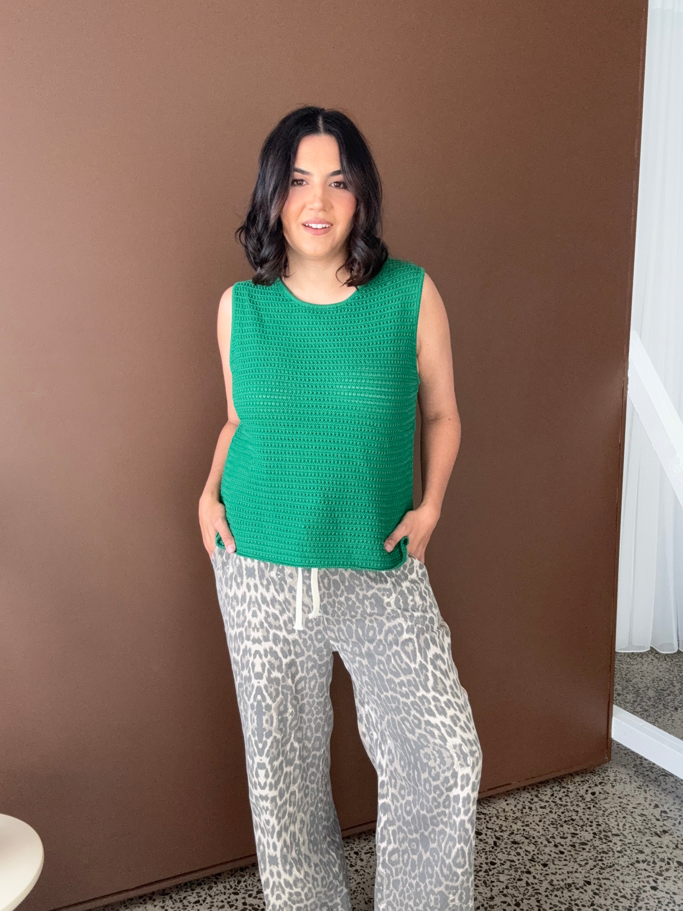 Margot Mesh Knit Tank Green