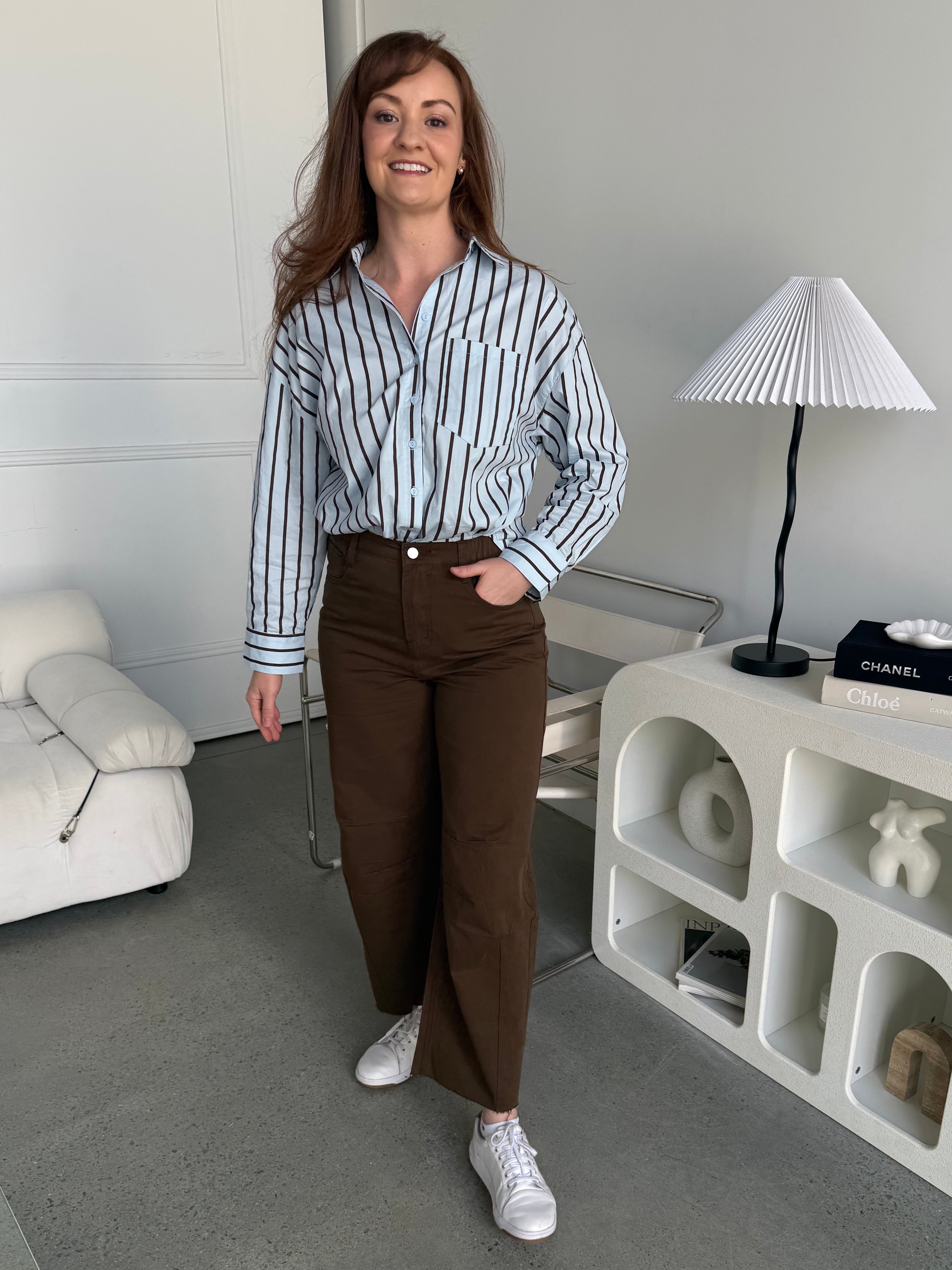 Huntley Shirt Blue & Brown Stripe Shirt