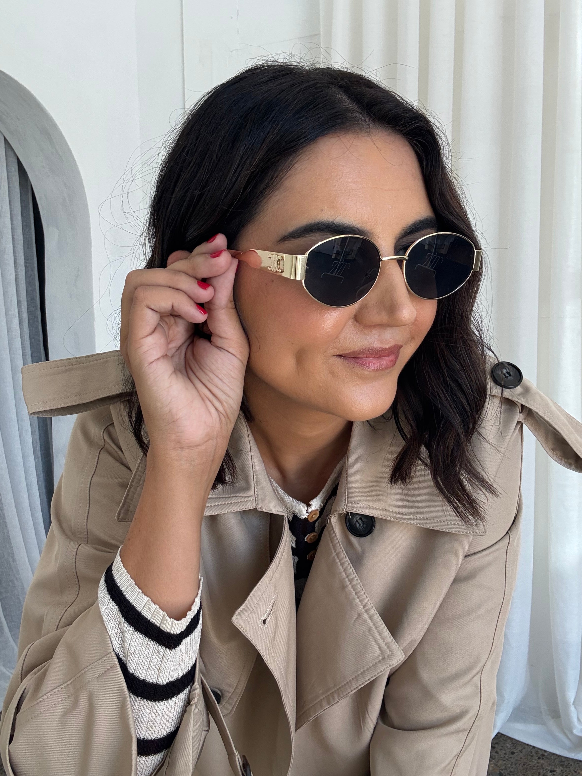 Cecilia Gold Frame Oval Sunglasses