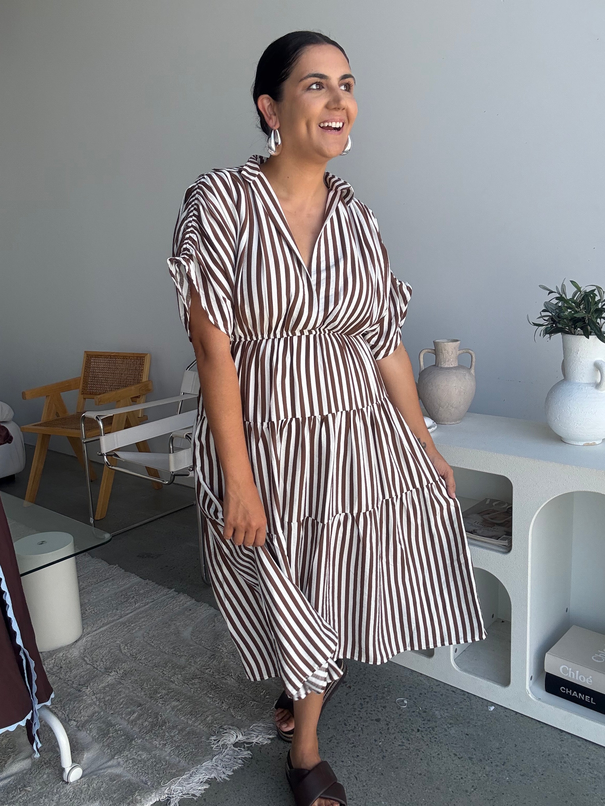 Kirah Dress Brown Stripe