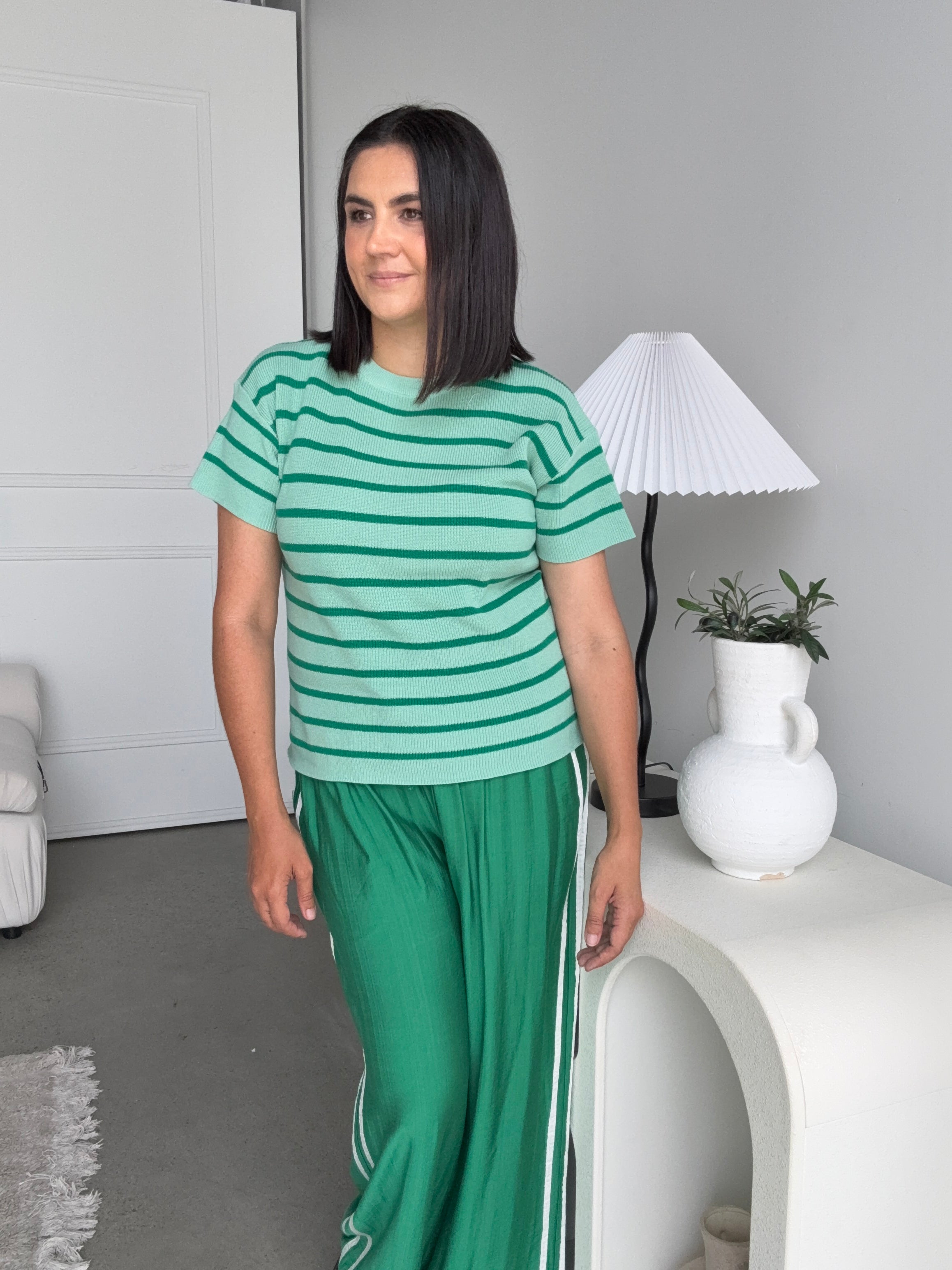 Miller Striped Knit Top Green