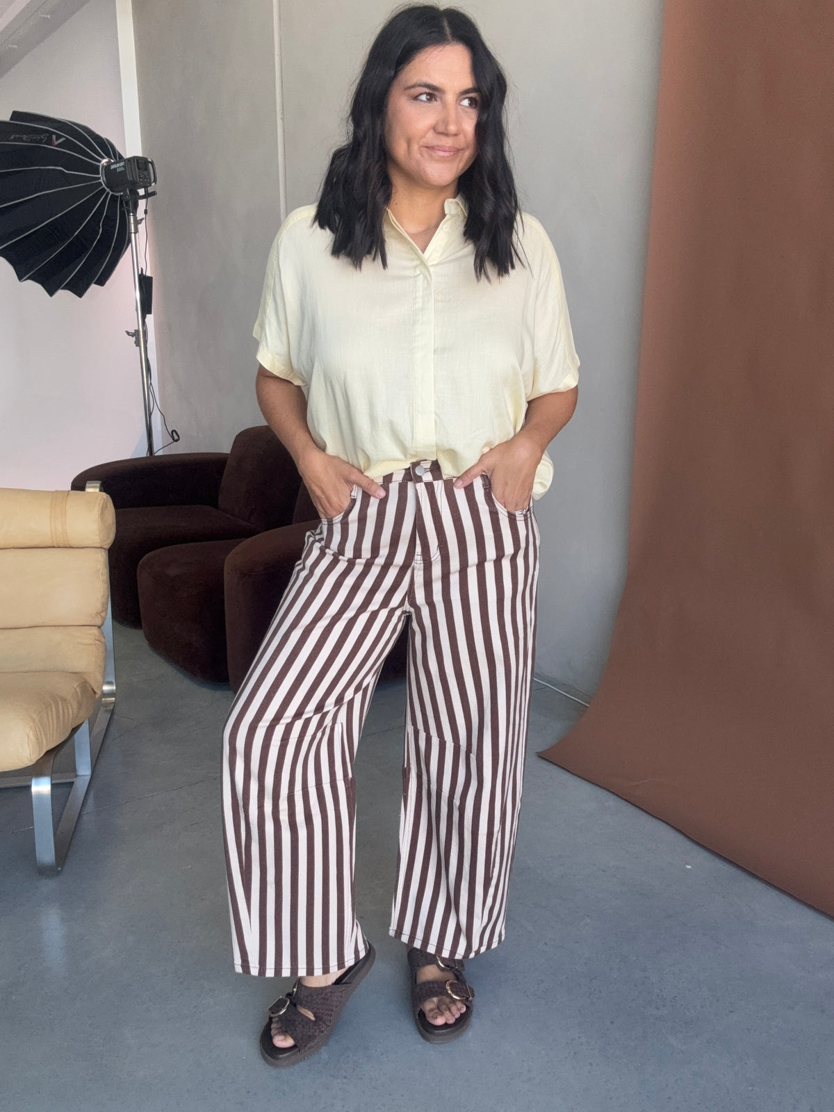 Tahni Stripe Barrel Jean Chocolate/Cream