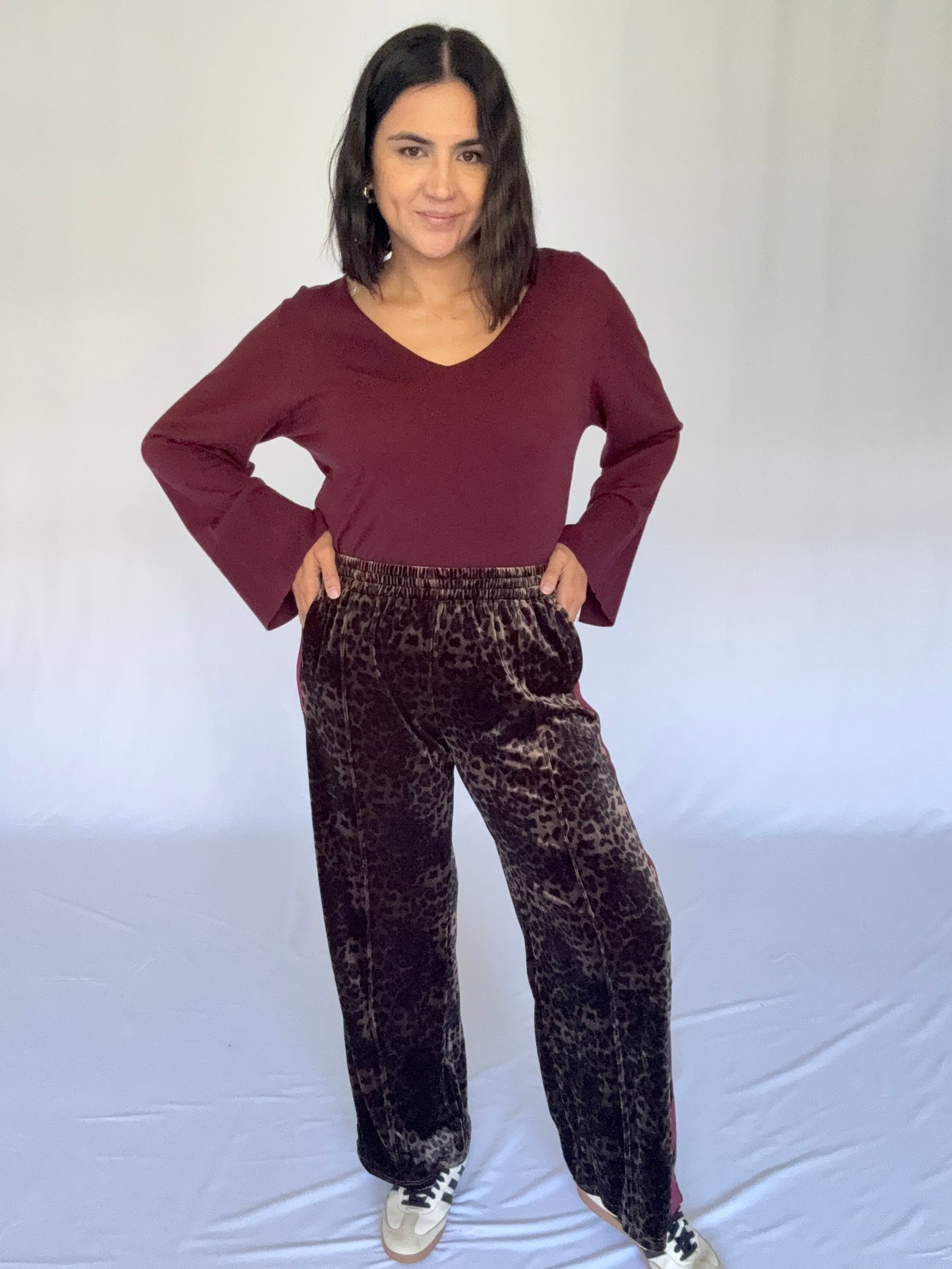 Velvet Leo Pant Burgundy Stripe