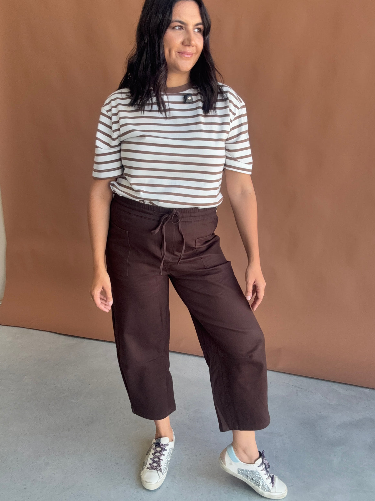 Crop Cotton Barrel Pants Chocolate