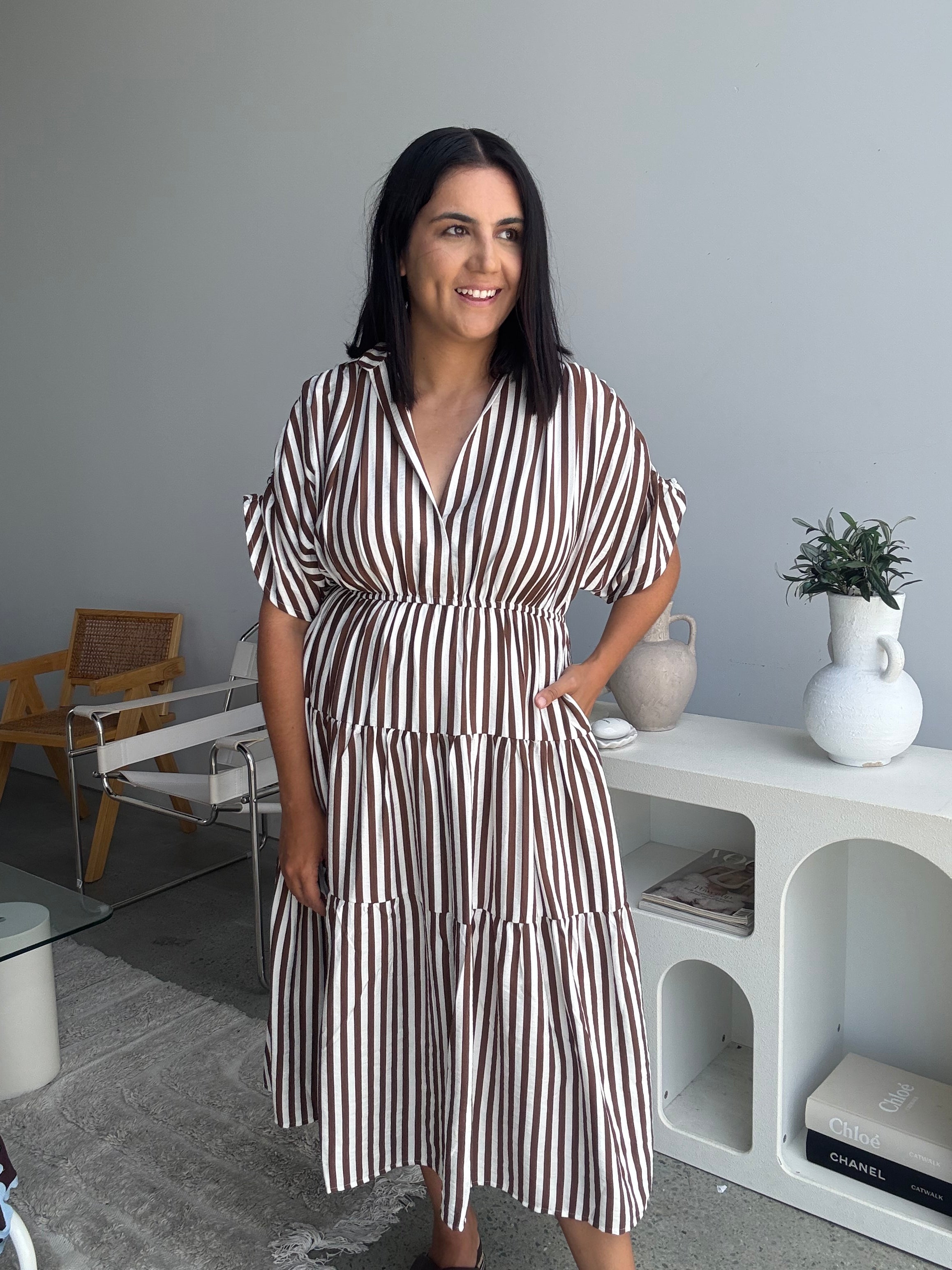 Kirah Dress Brown Stripe