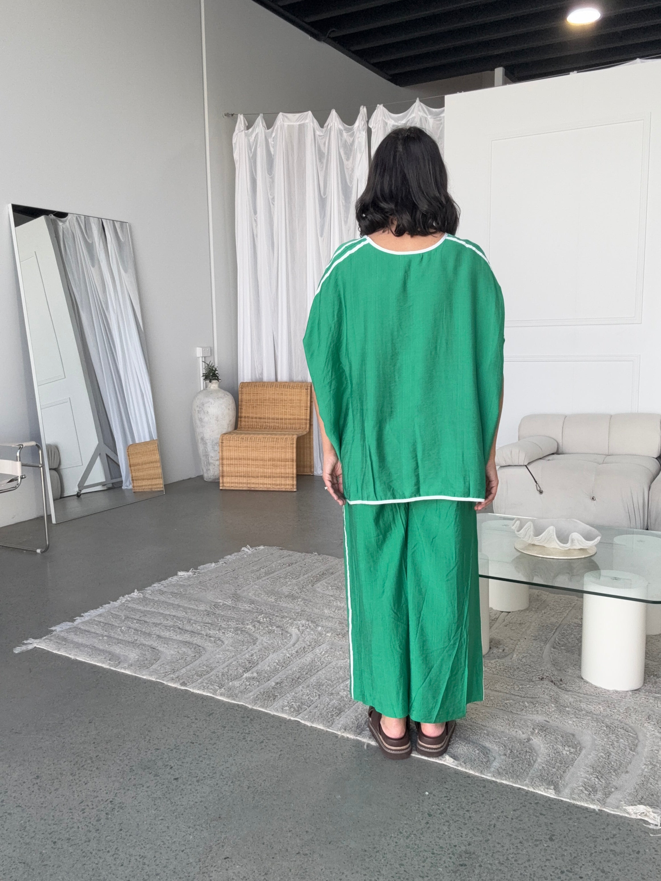 Bowie Lounge Pant Green/White Stripe