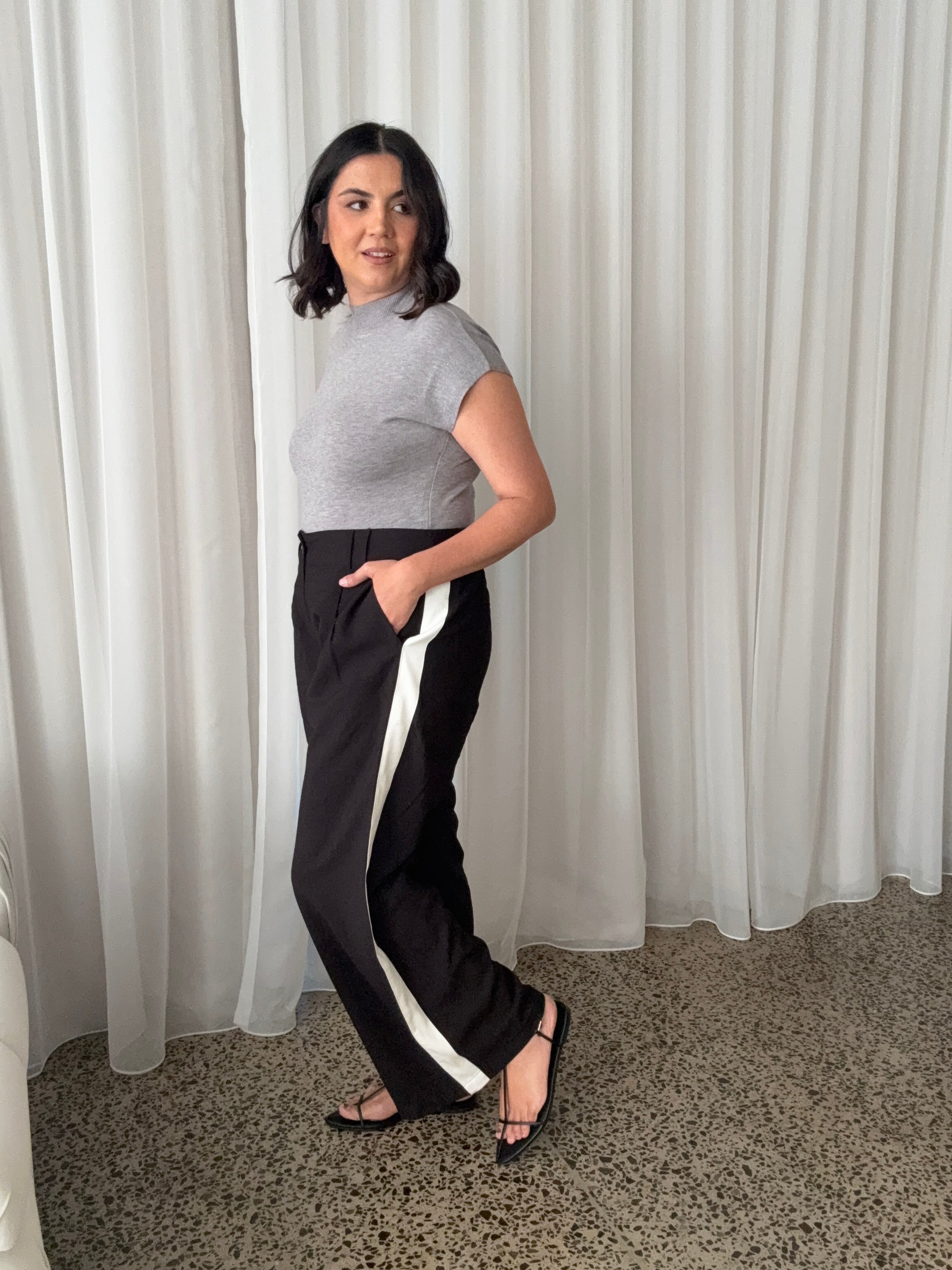 Collins Pants Black/White Side Stripe