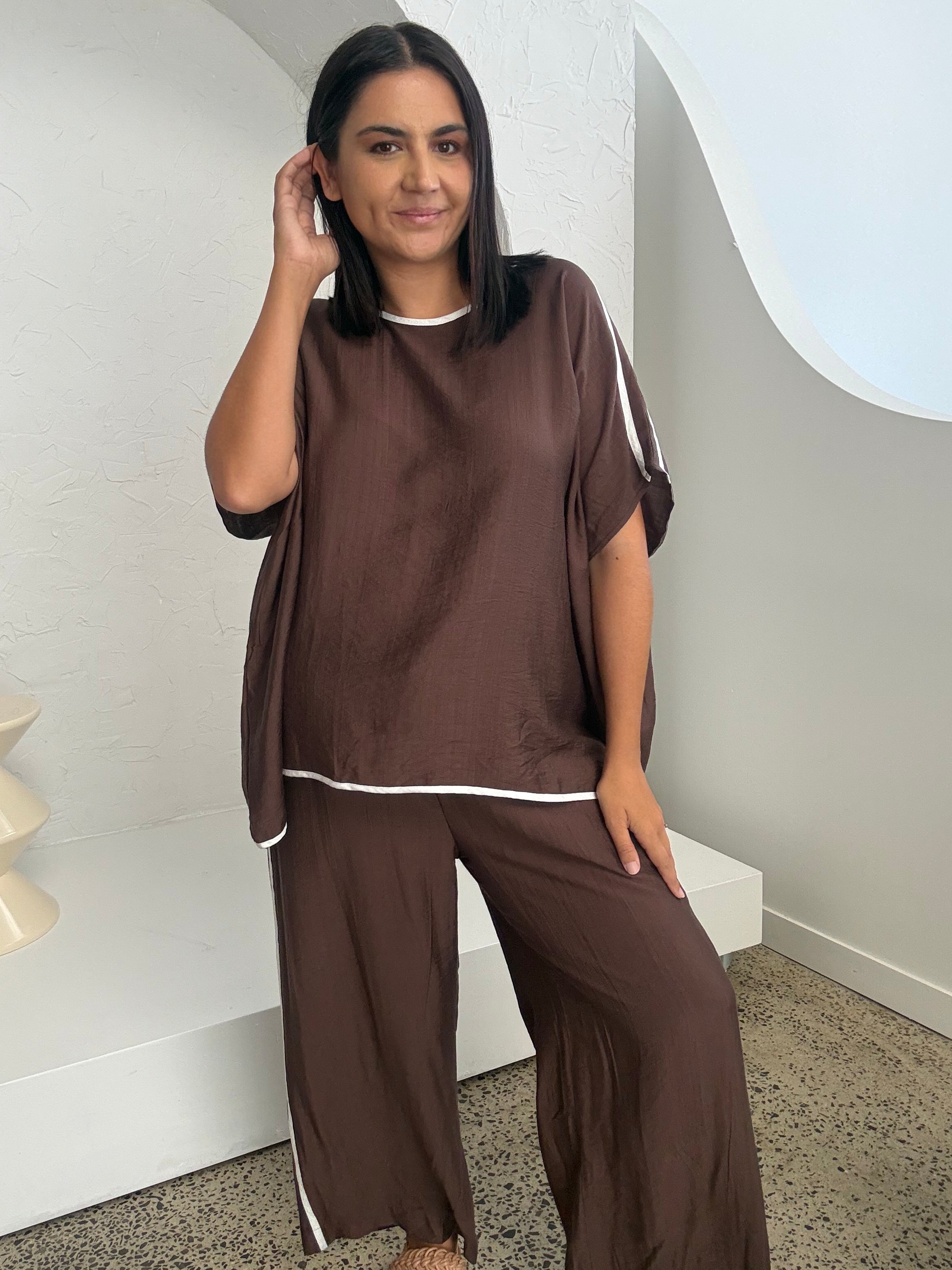 Bowie Drape Top Brown/White