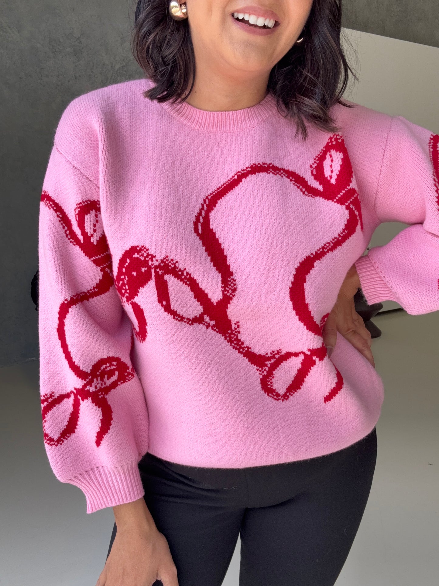 All-Around Bow Detail Knit in Pink