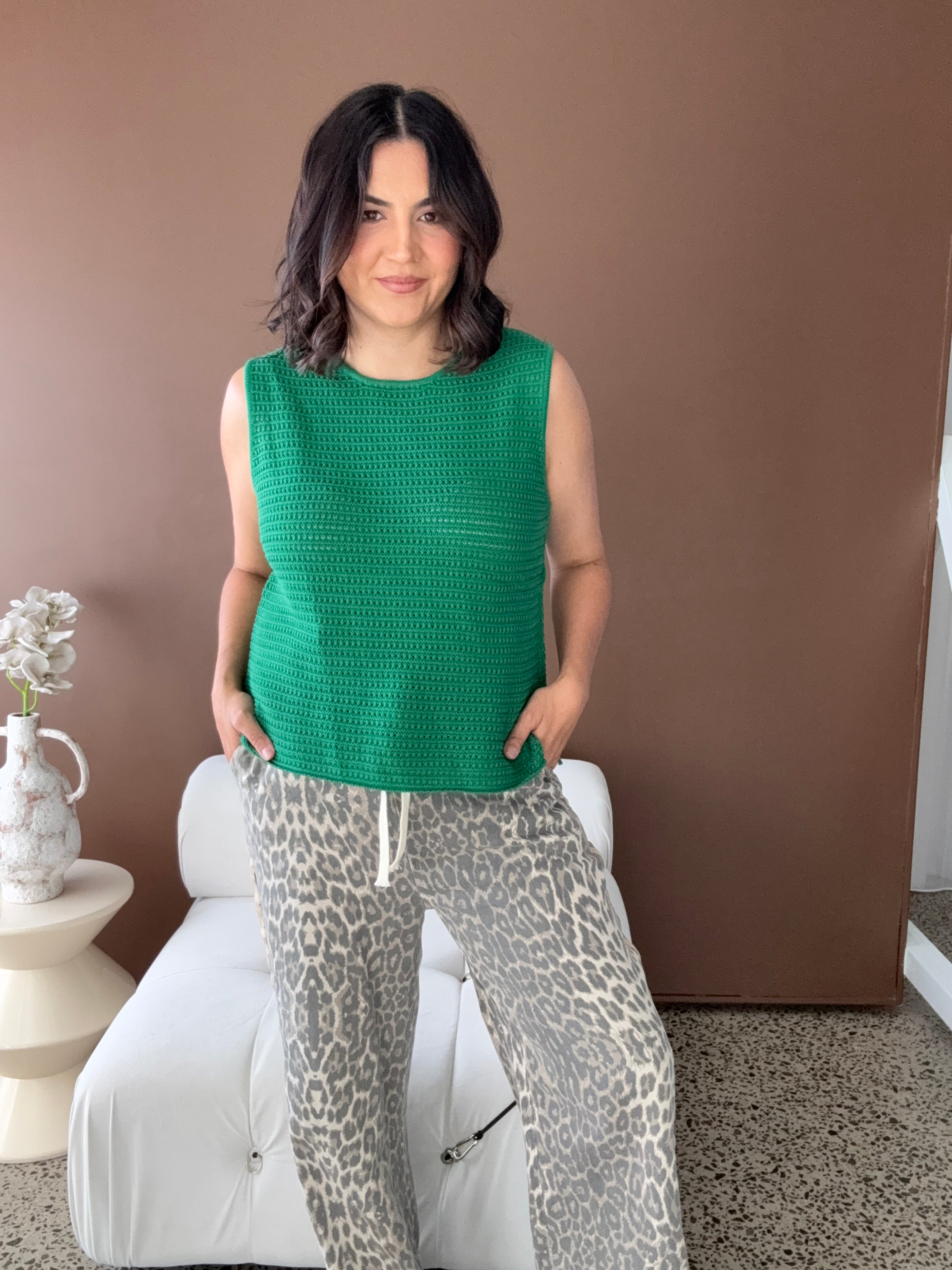 Margot Mesh Knit Tank Green