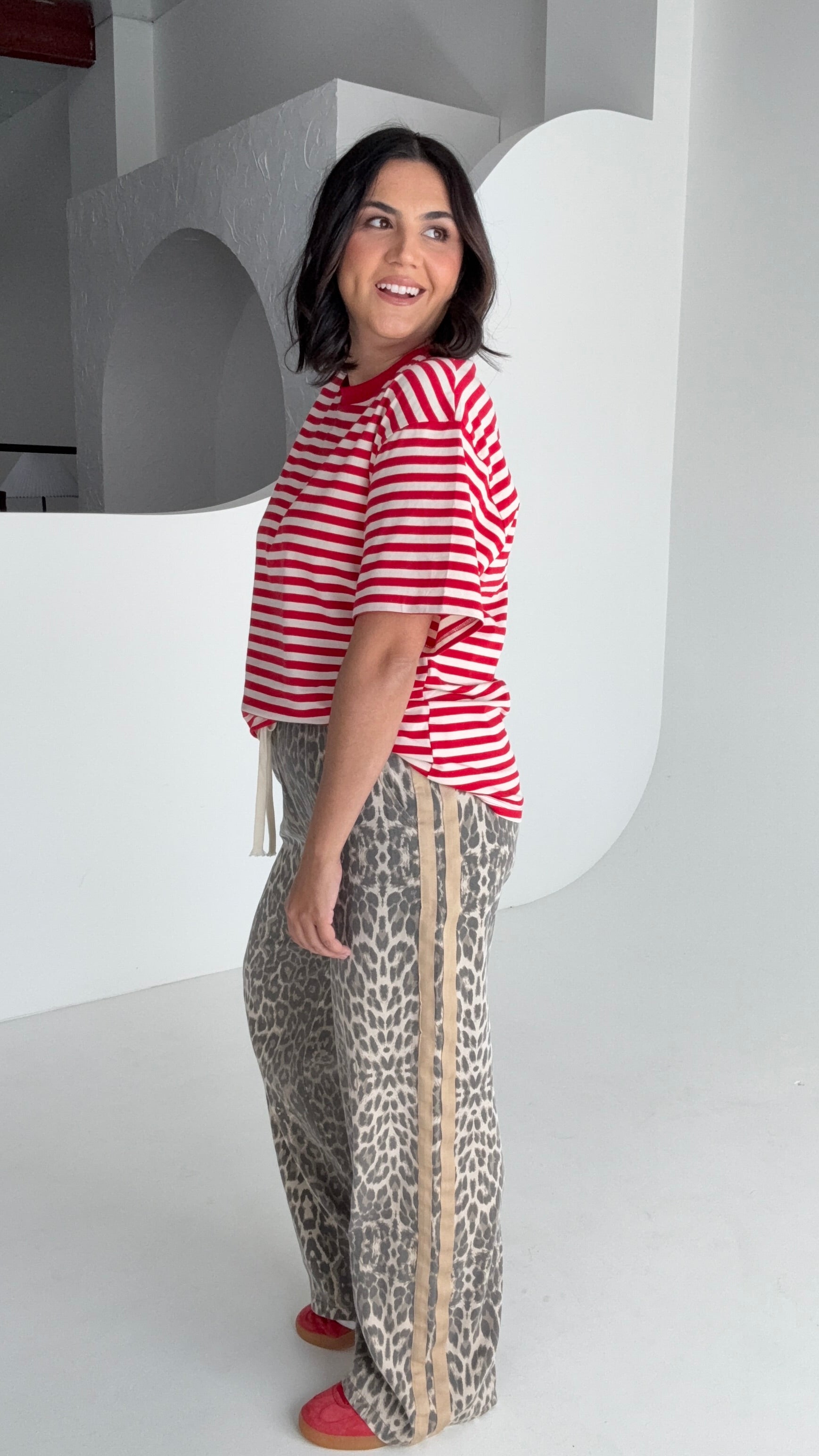 Light Leopard Denim Racer Pants