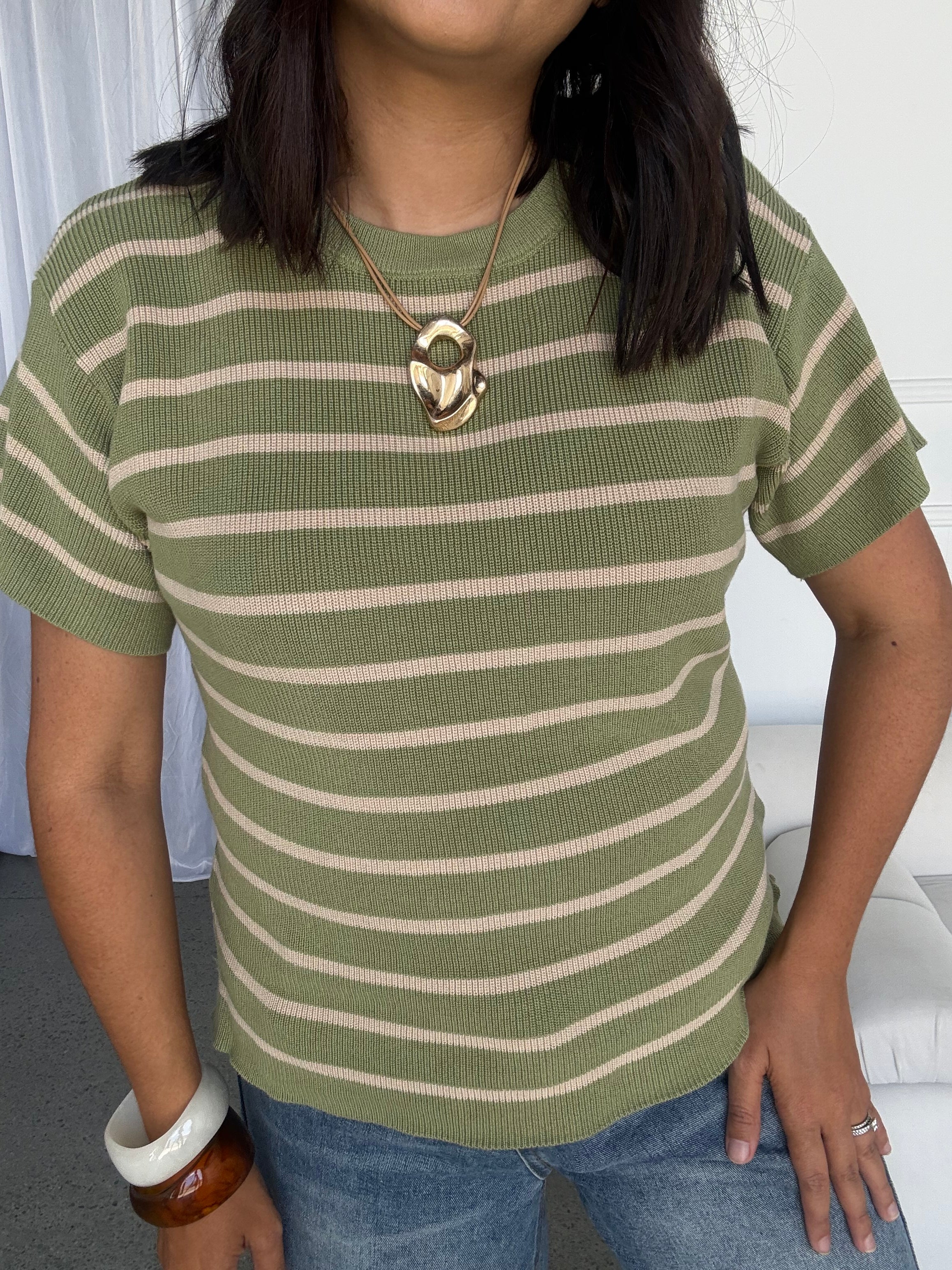 Miller Striped Knit Top Sage/Mocha Preorder