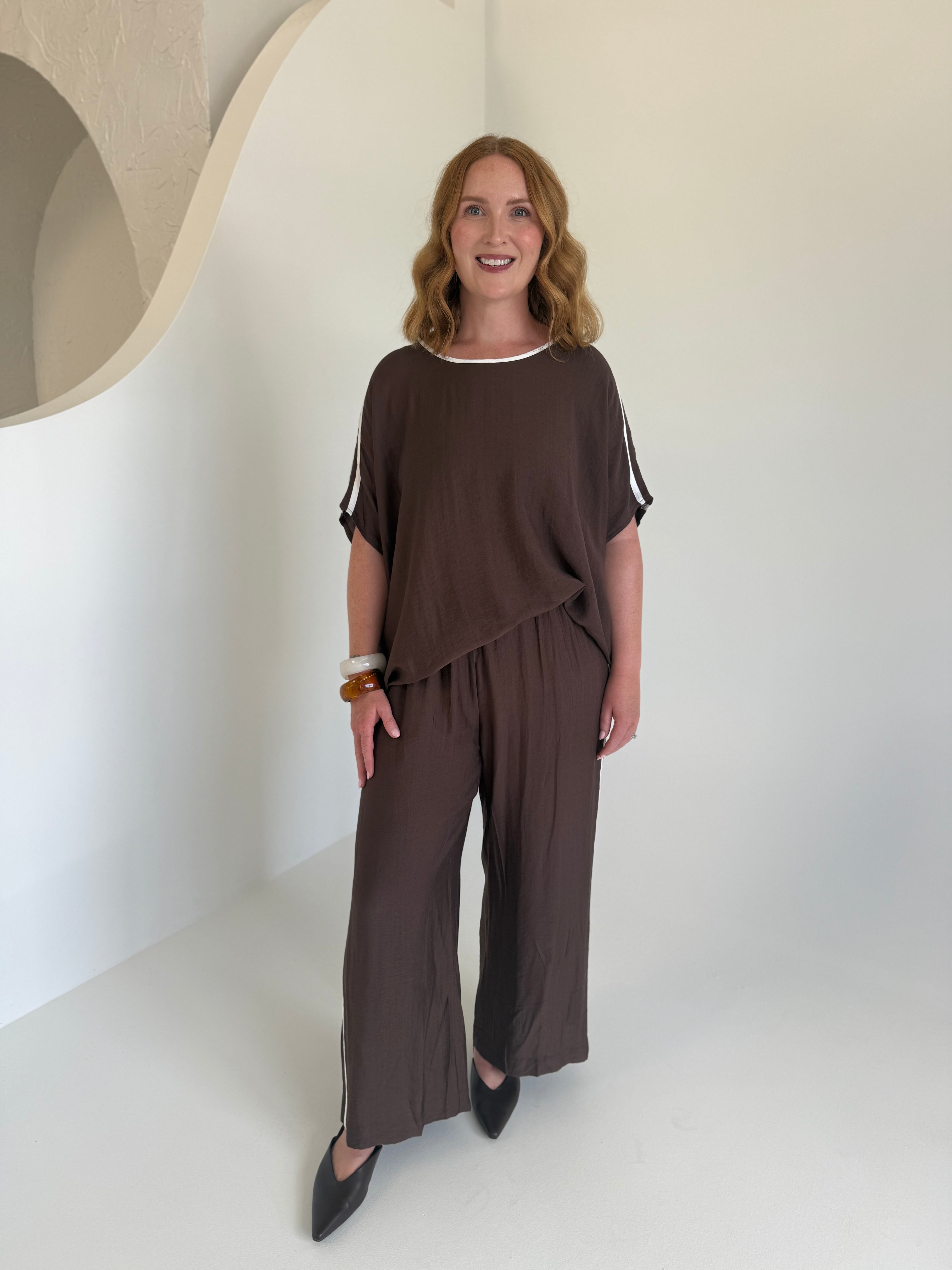 Bowie Drape Top Brown/White