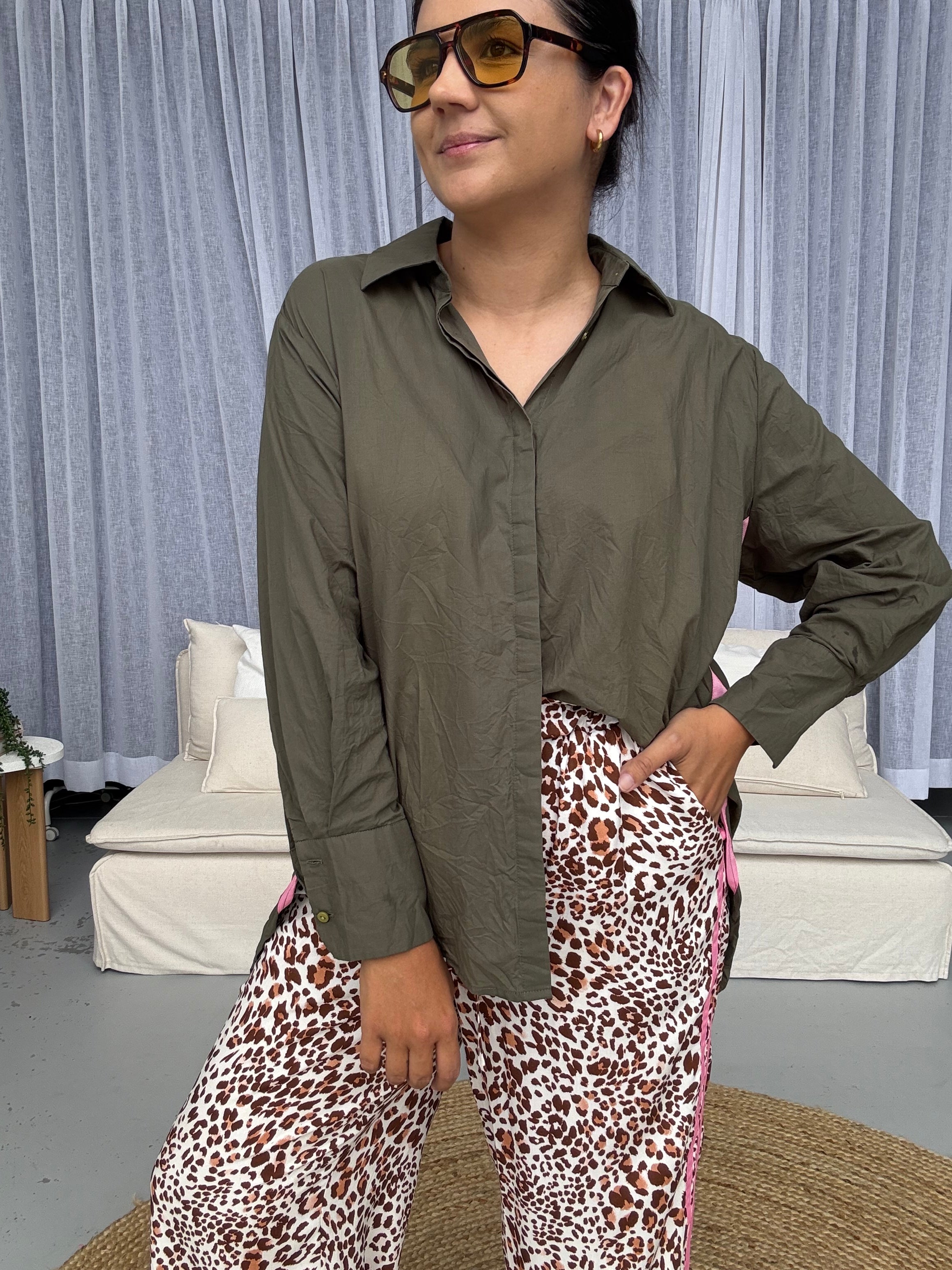 Elodie Shirt Khaki/Pink