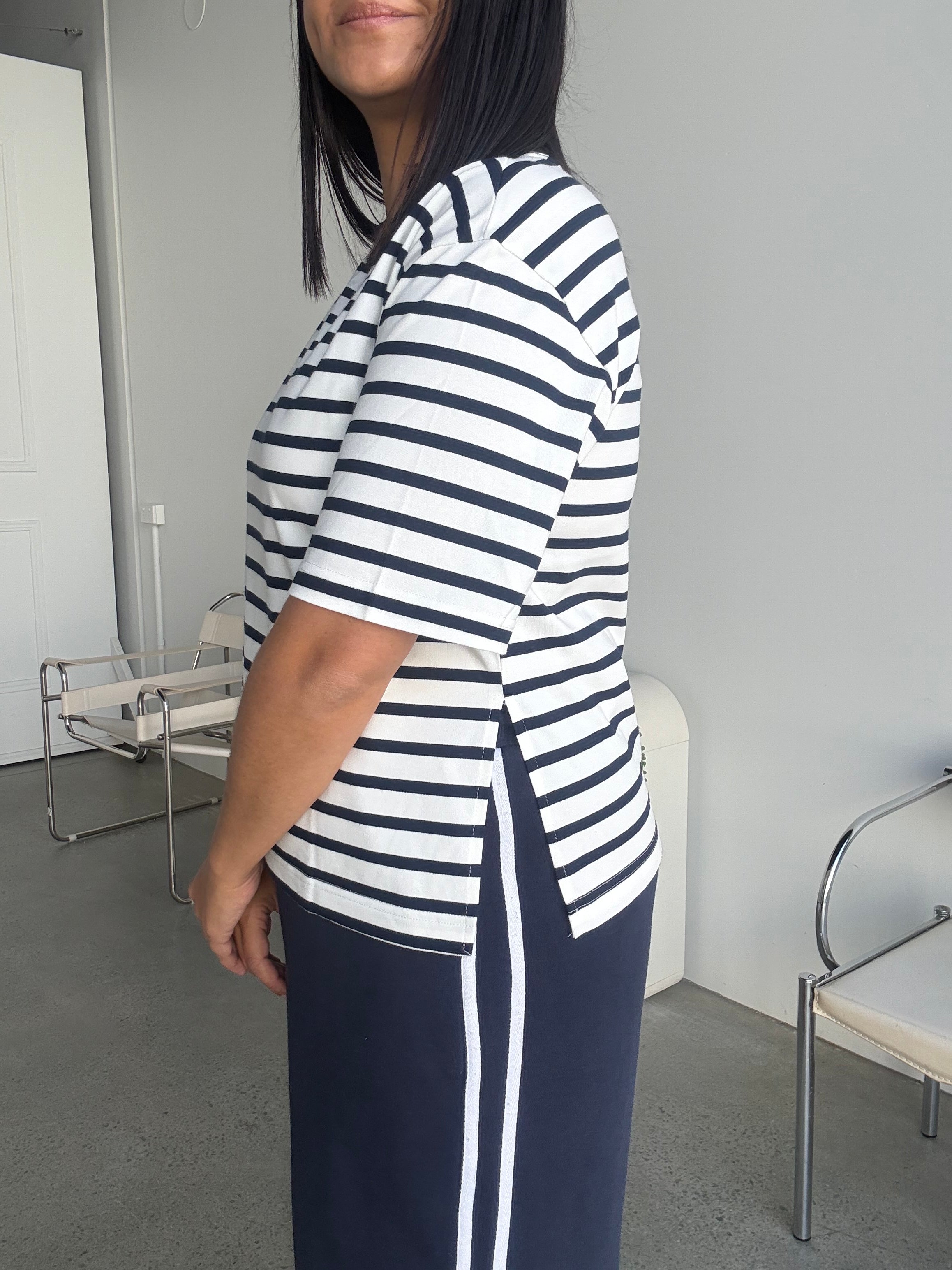 Naomi Stripe Tee Navy/White