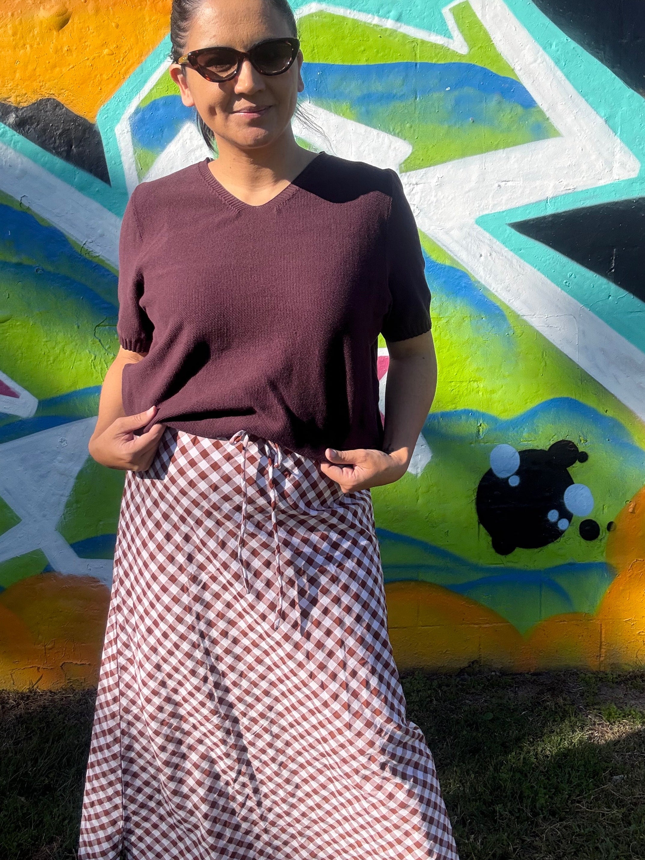 Chloe Cotton Gingham Bias Cut Skirt