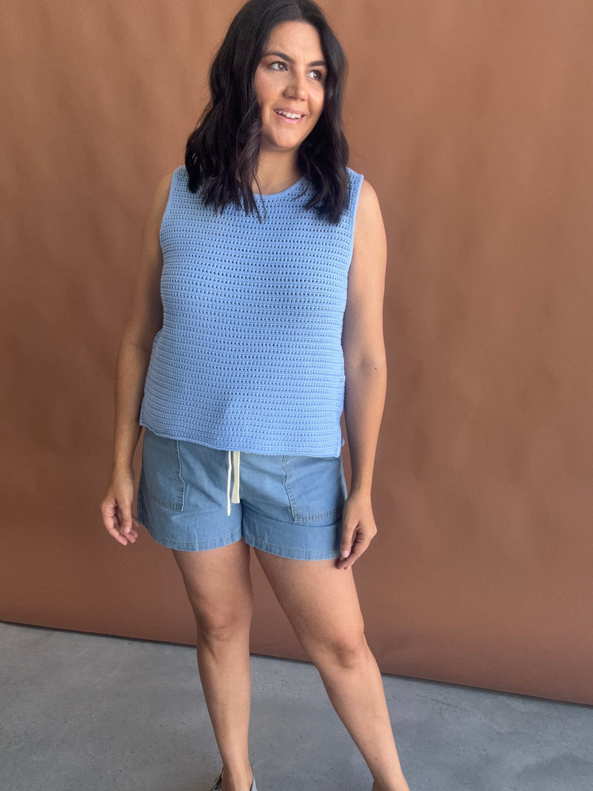 Margot Mesh Knit Tank Sky Blue