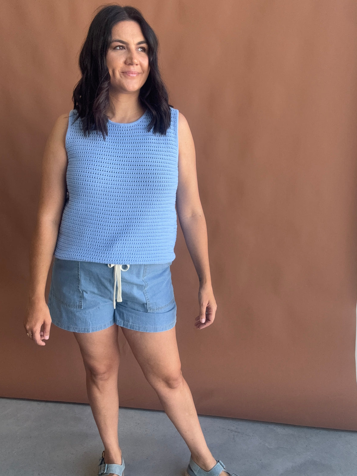 Margot Mesh Knit Tank Sky Blue