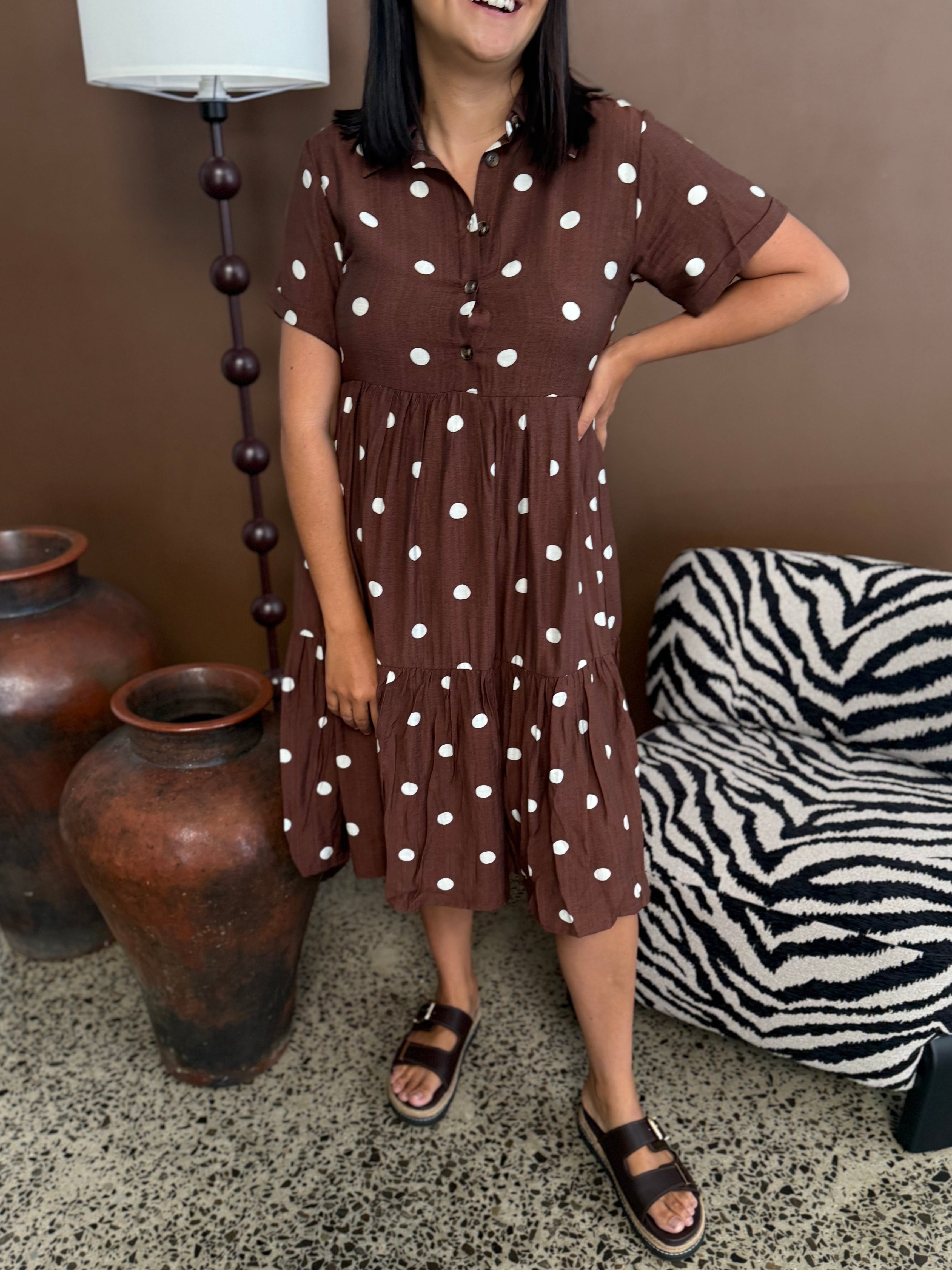 Amelia Chocolate Spot Dress