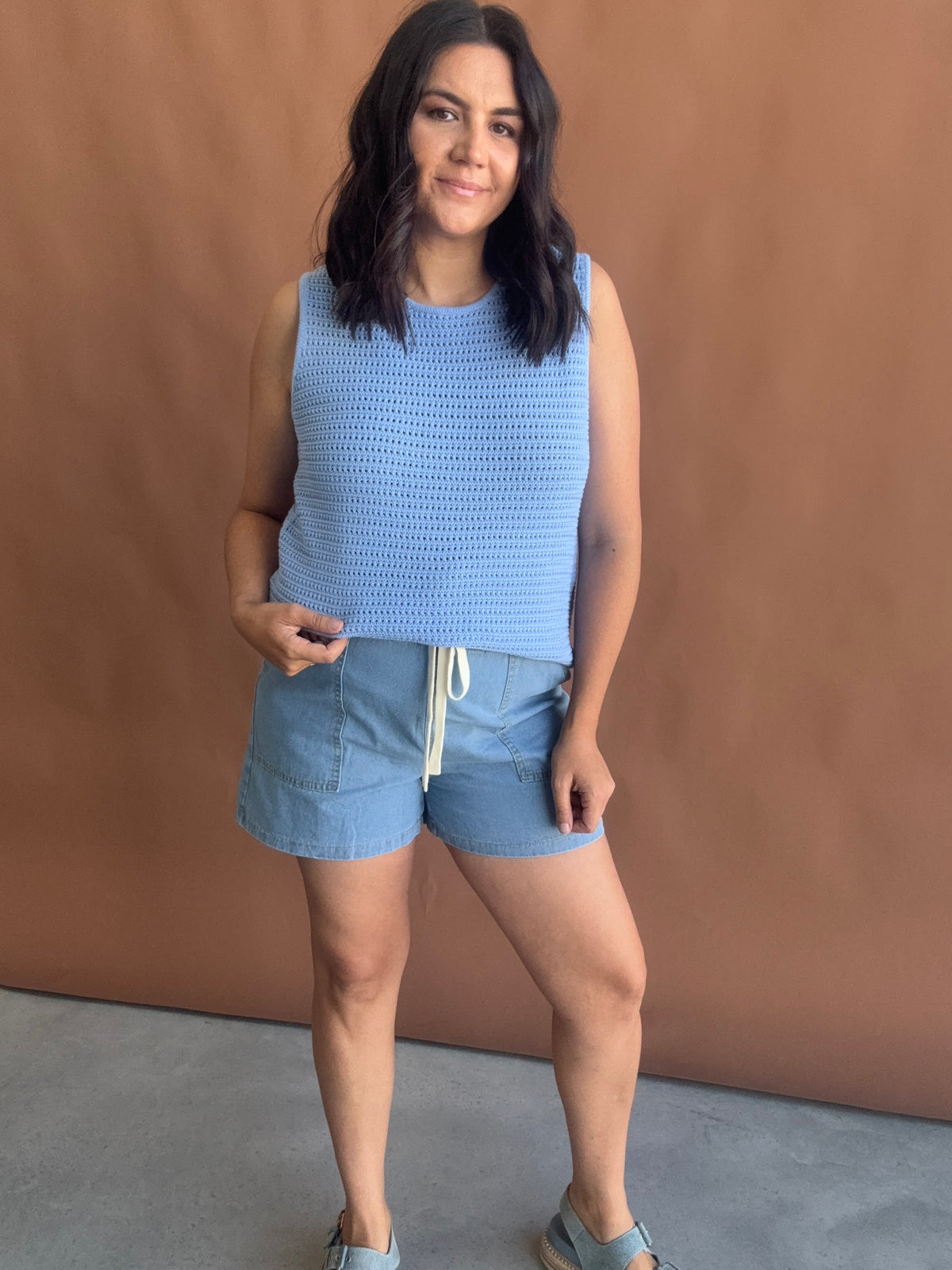 Margot Mesh Knit Tank Sky Blue