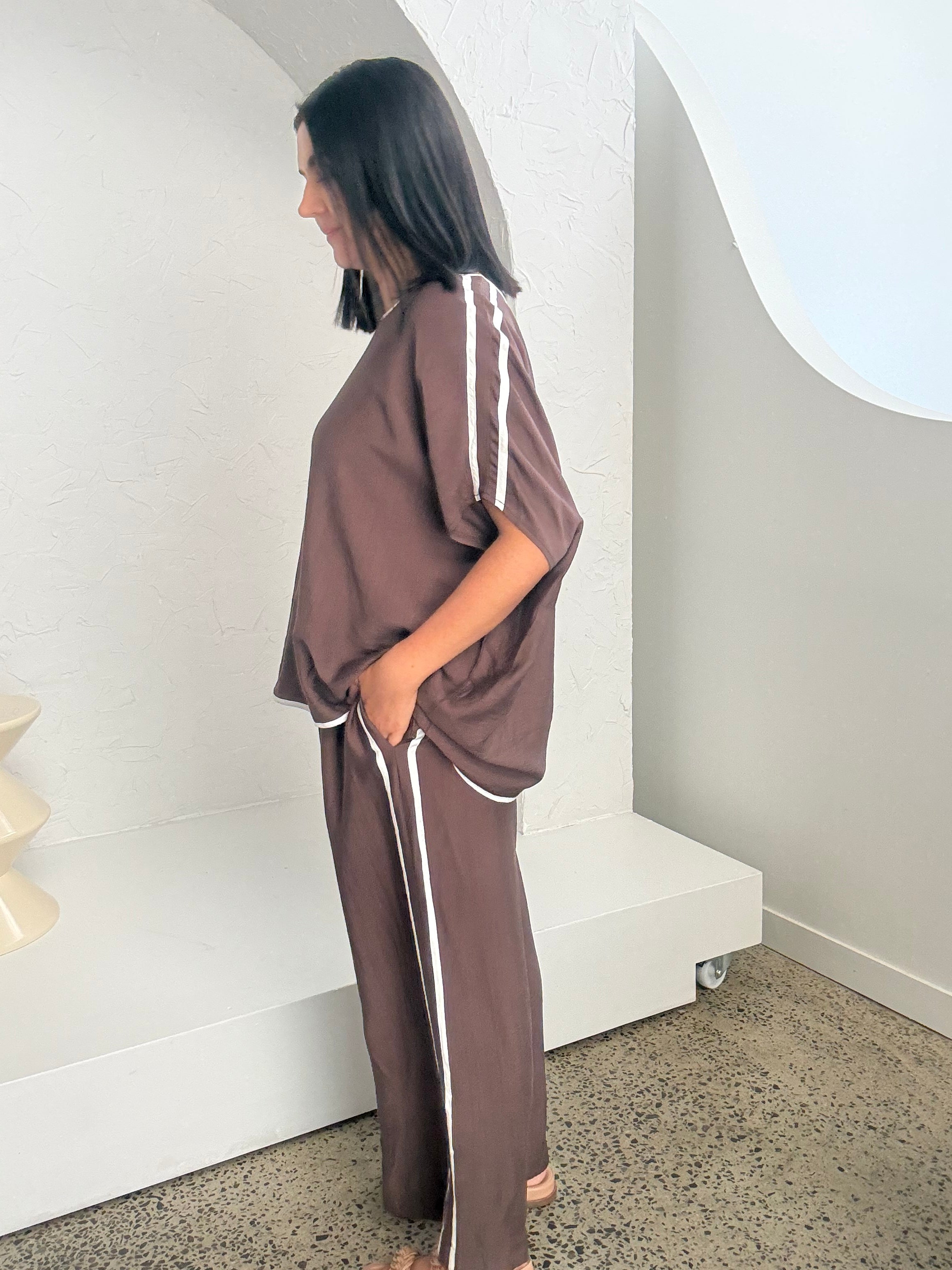 Bowie Lounge Pant Brown/White Stripe