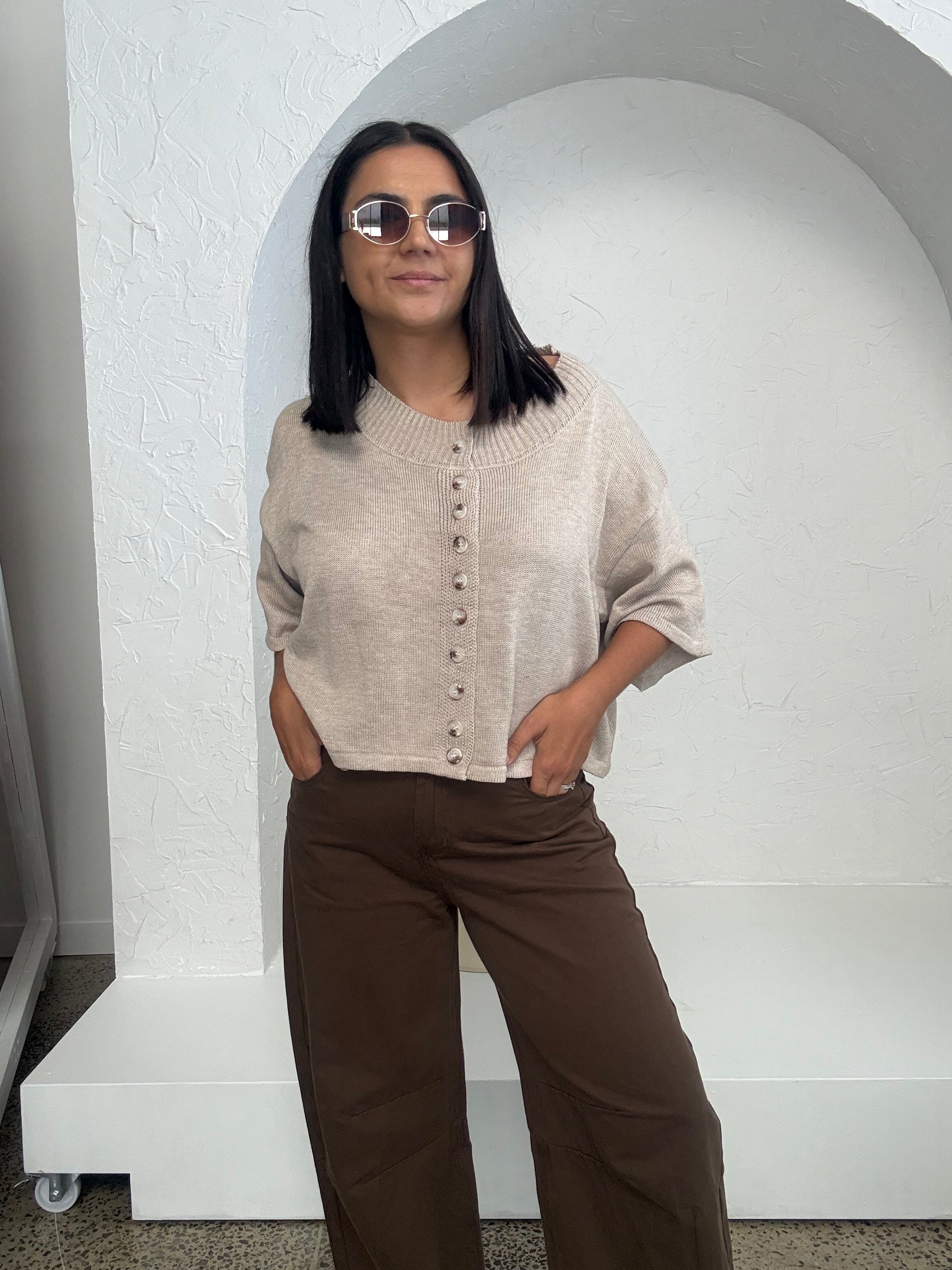 Boxed Cardigan Beige