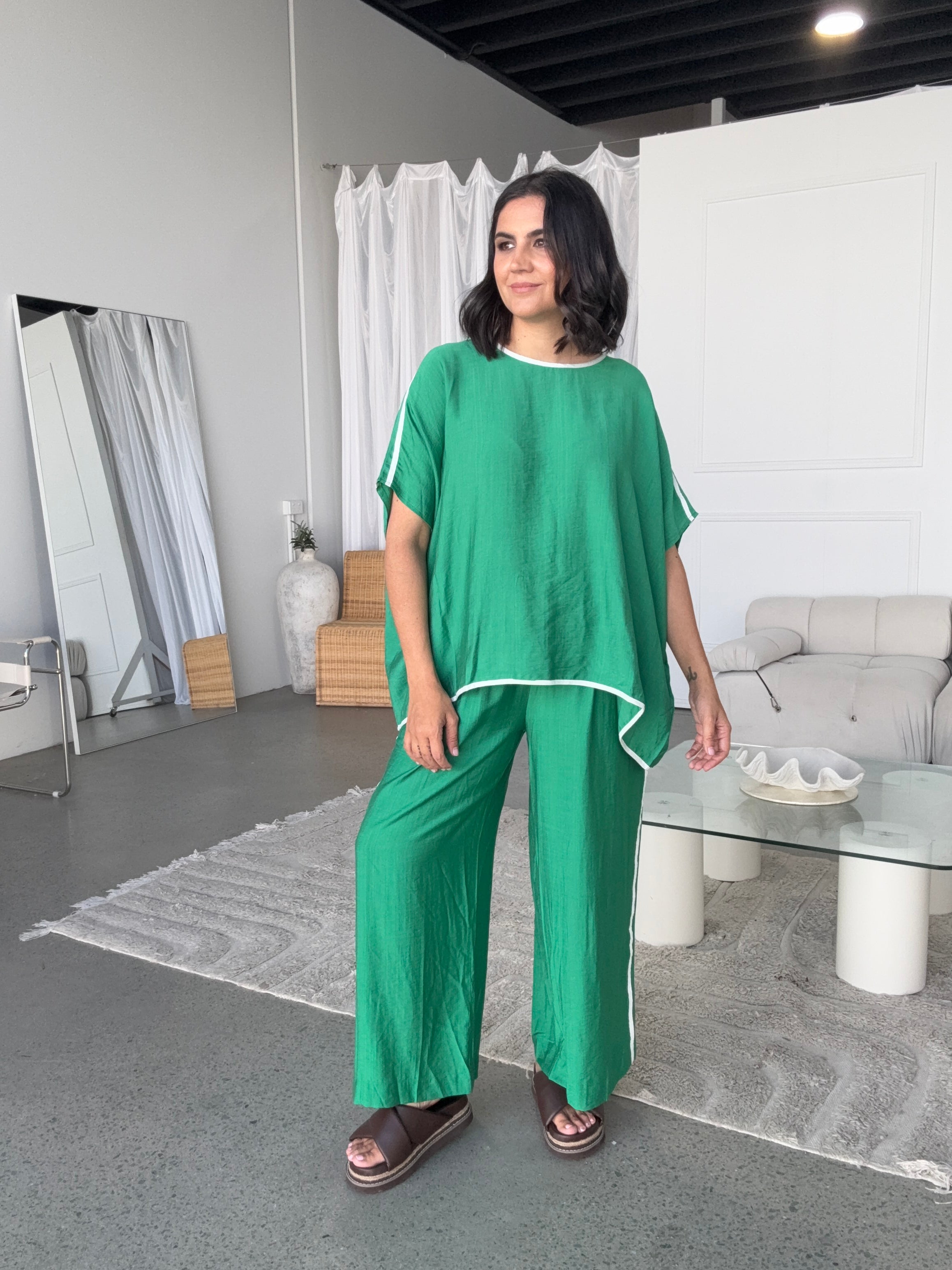 Bowie Lounge Pant Green/White Stripe