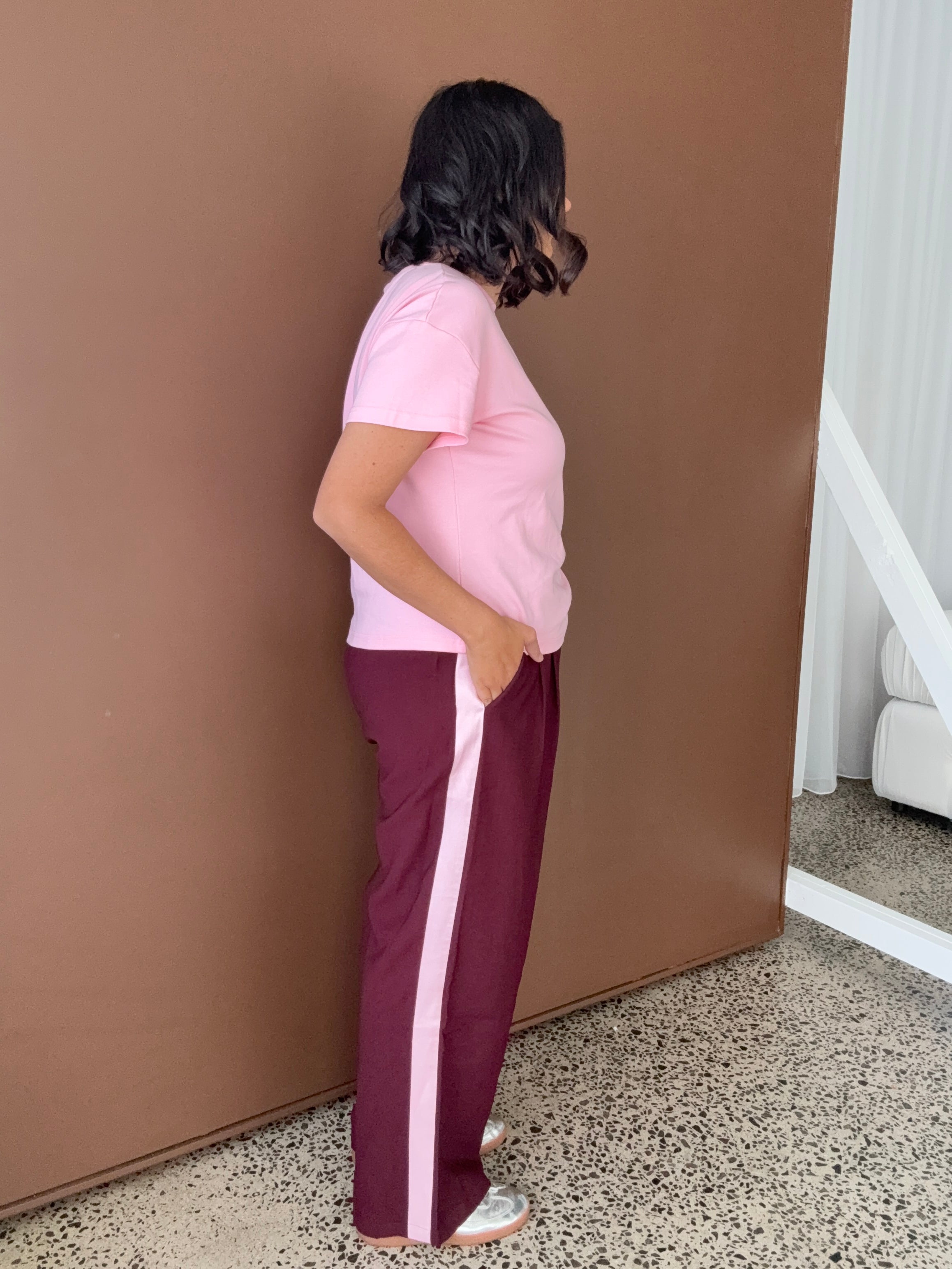 Collins Pants Burgundy/Pink Side Stripe
