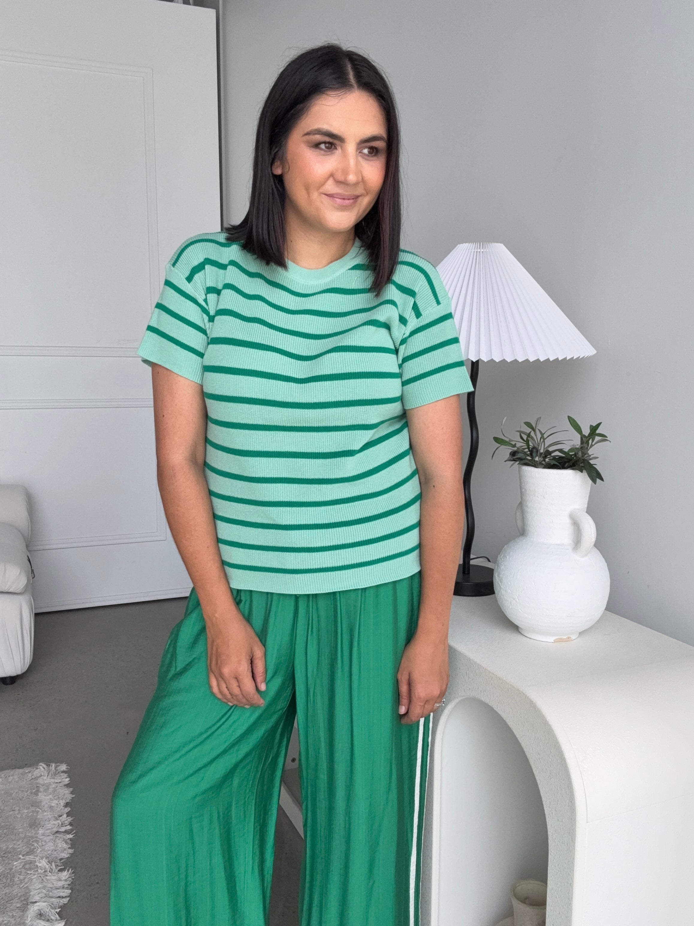 Miller Striped Knit Top Green