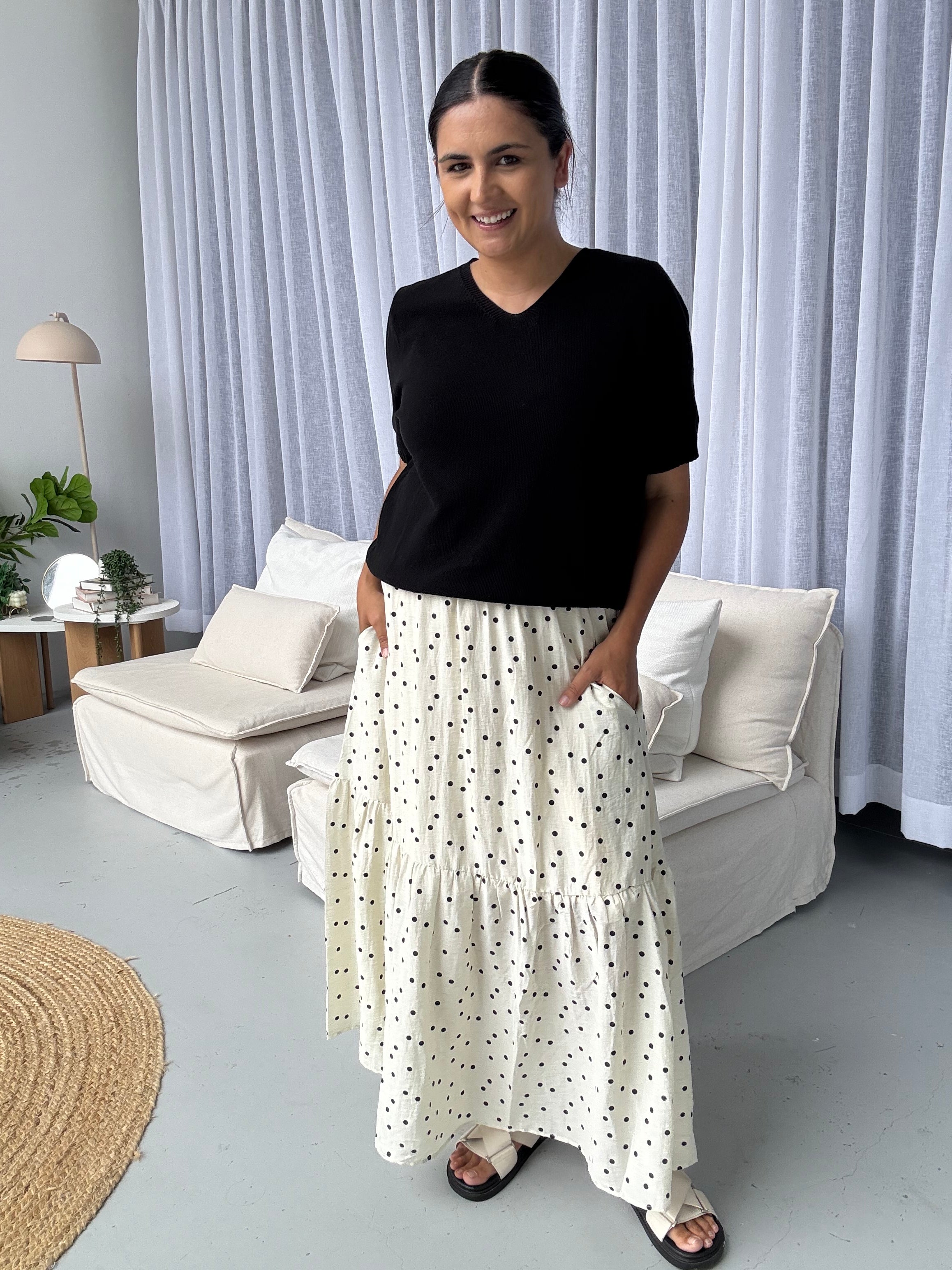 Maisie Skirt Cream/Black Polka Dot