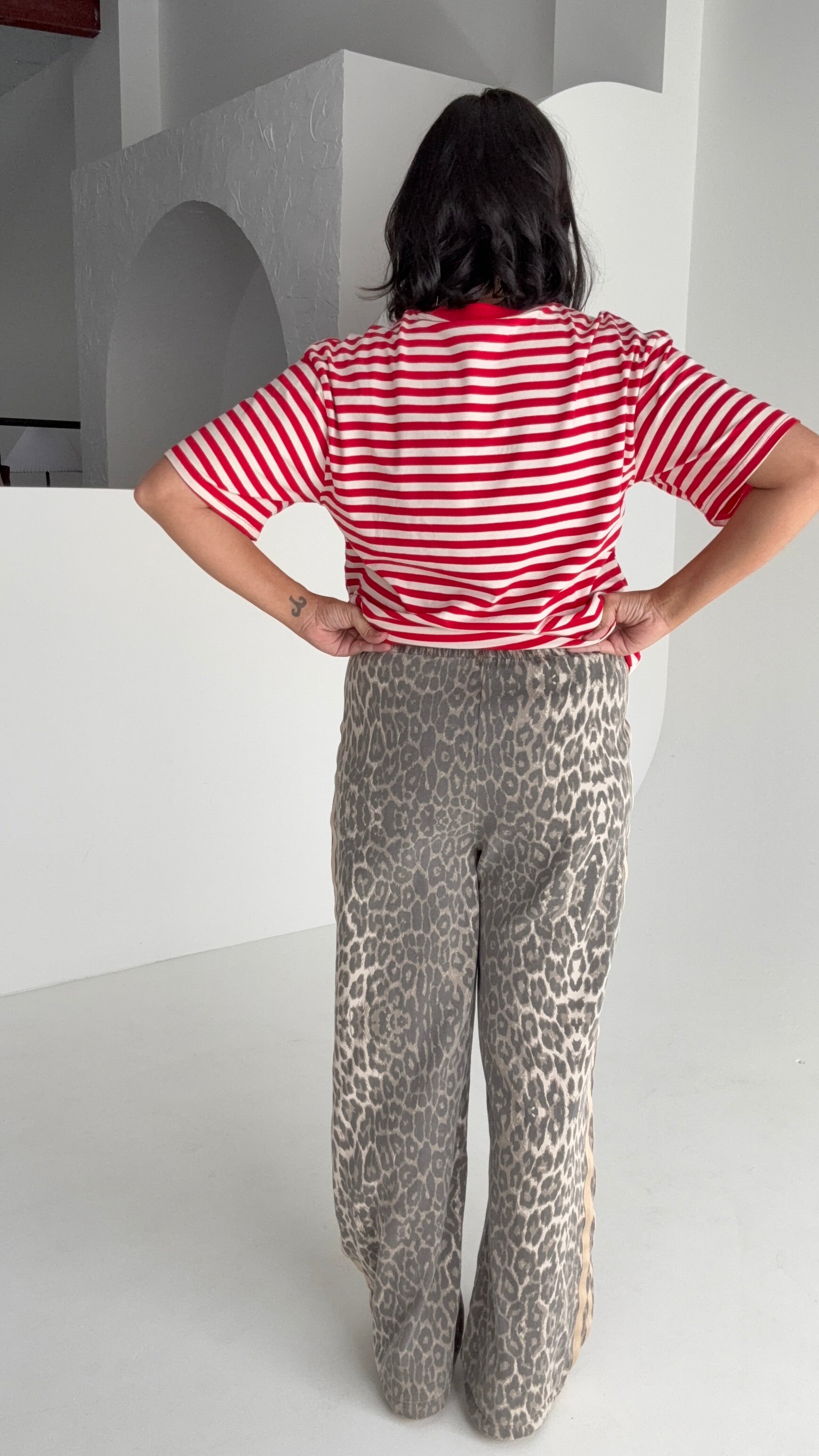 Light Leopard Denim Racer Pants