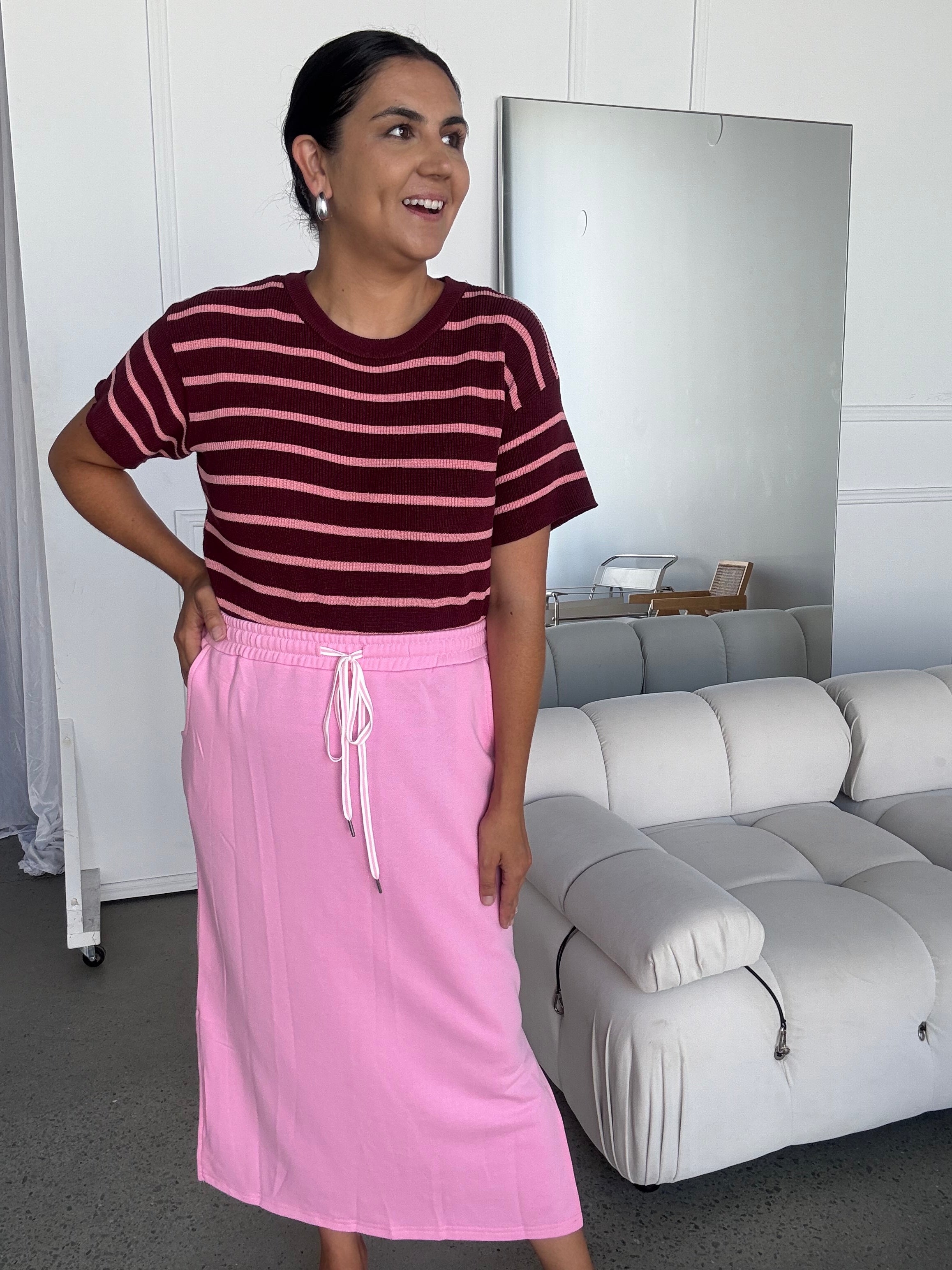 Miller Striped Knit Top Burgundy/Pink RESTOCKED