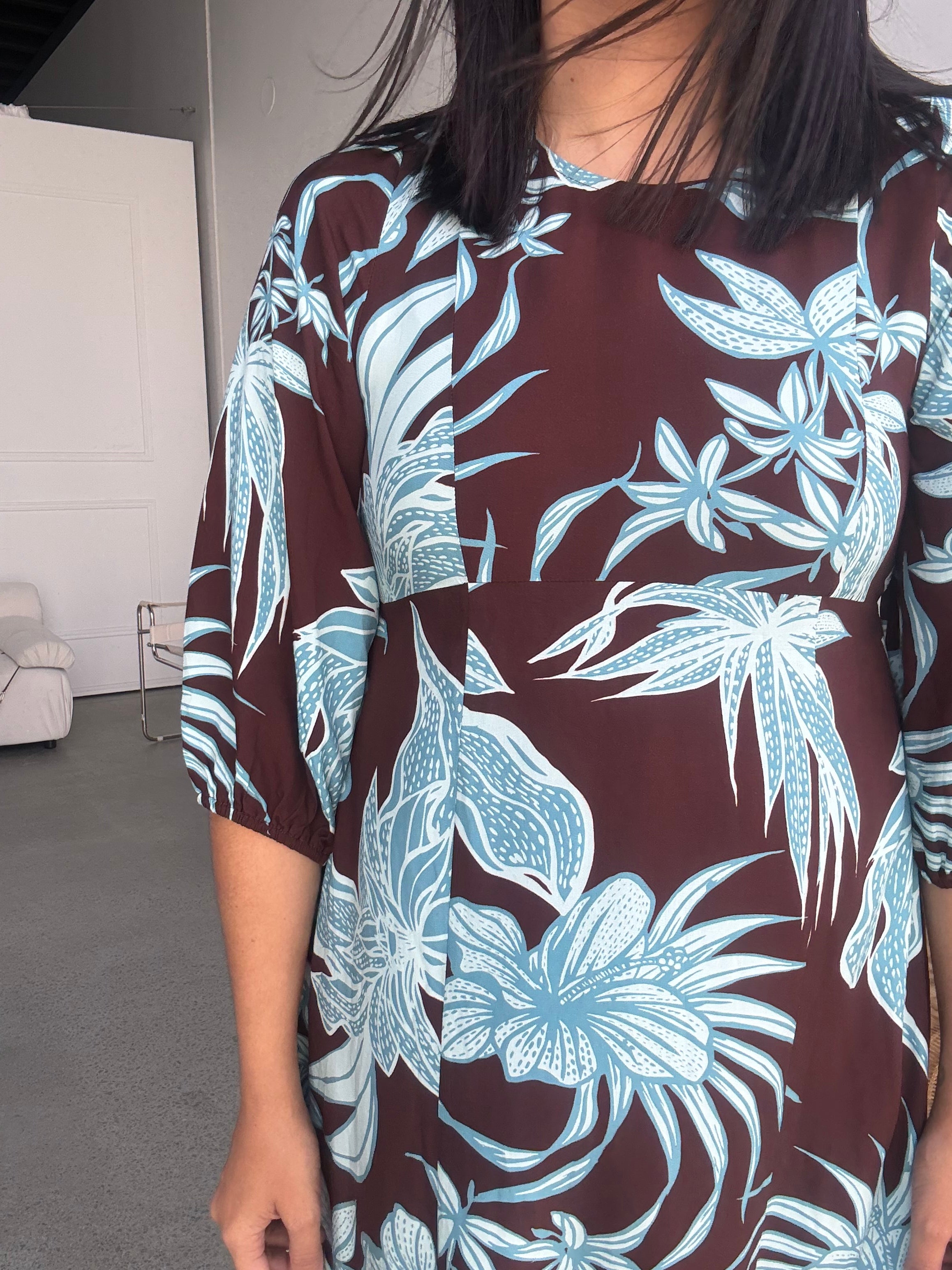 Alexa Choc/Blue Floral Midi Dress