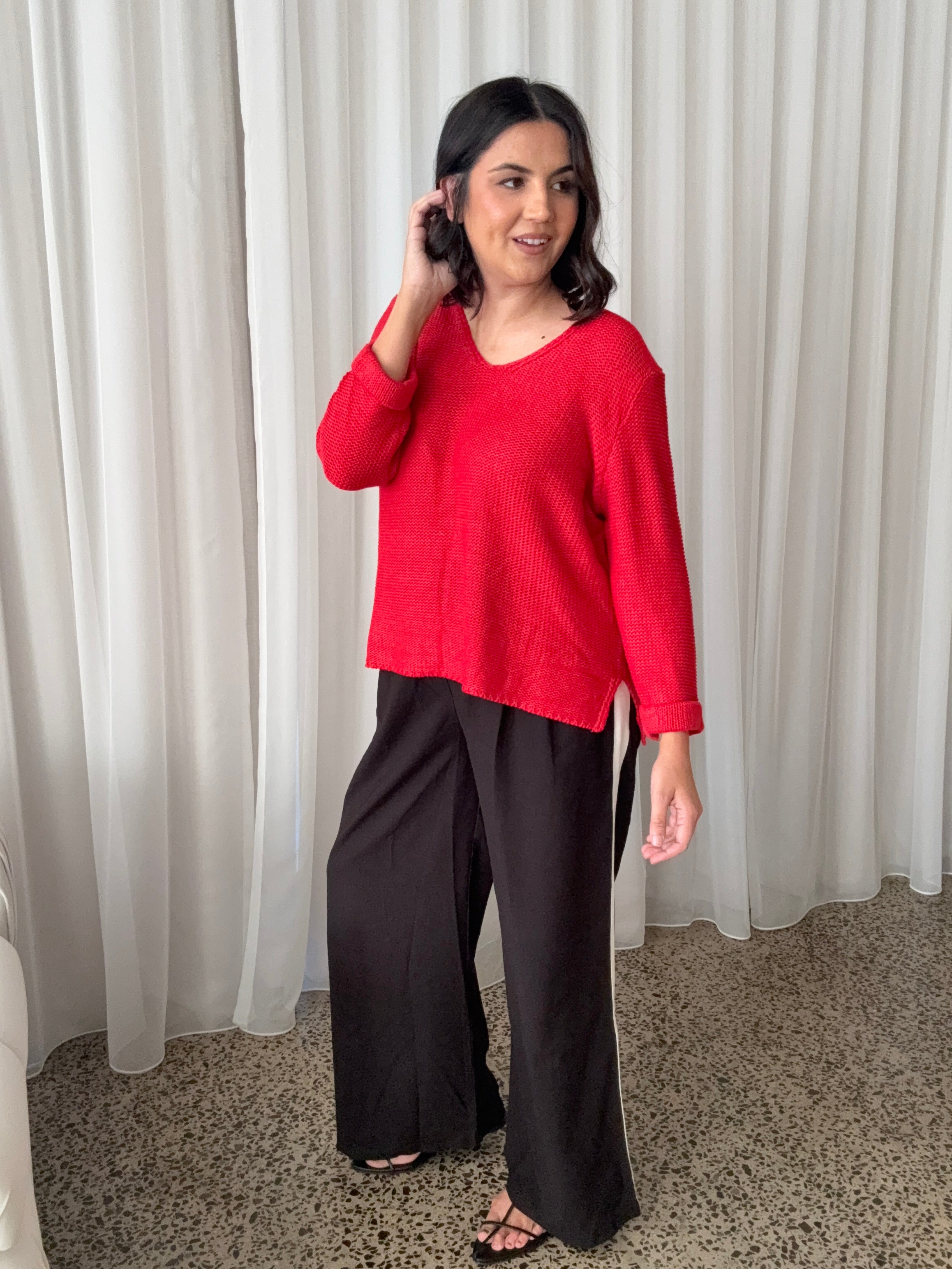 Jackson Roll Sleeve Knit Fire Red