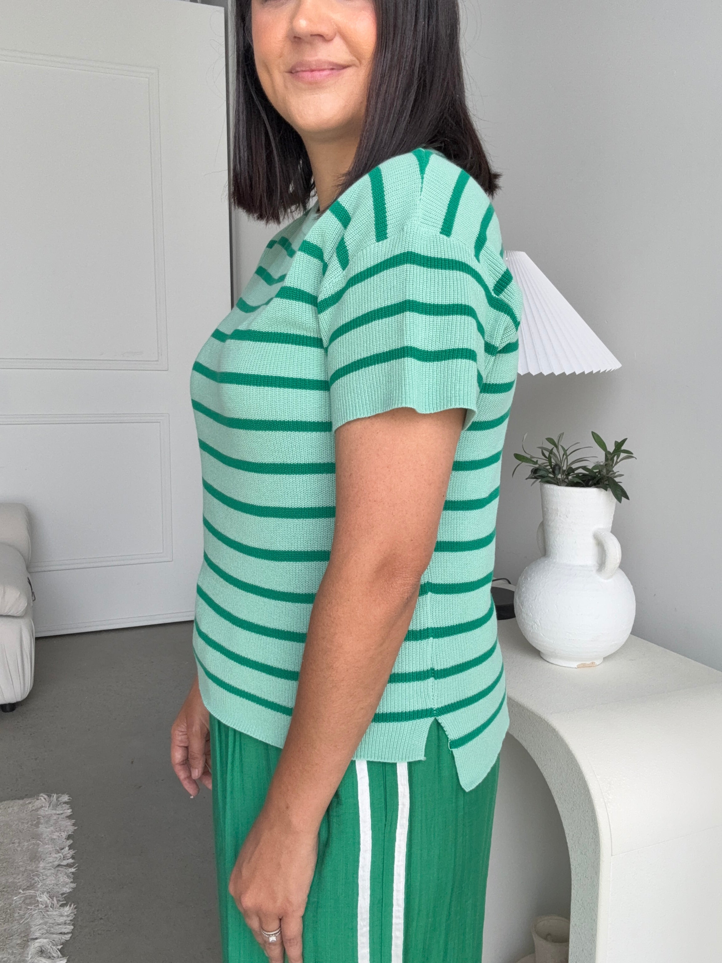 Miller Striped Knit Top Green
