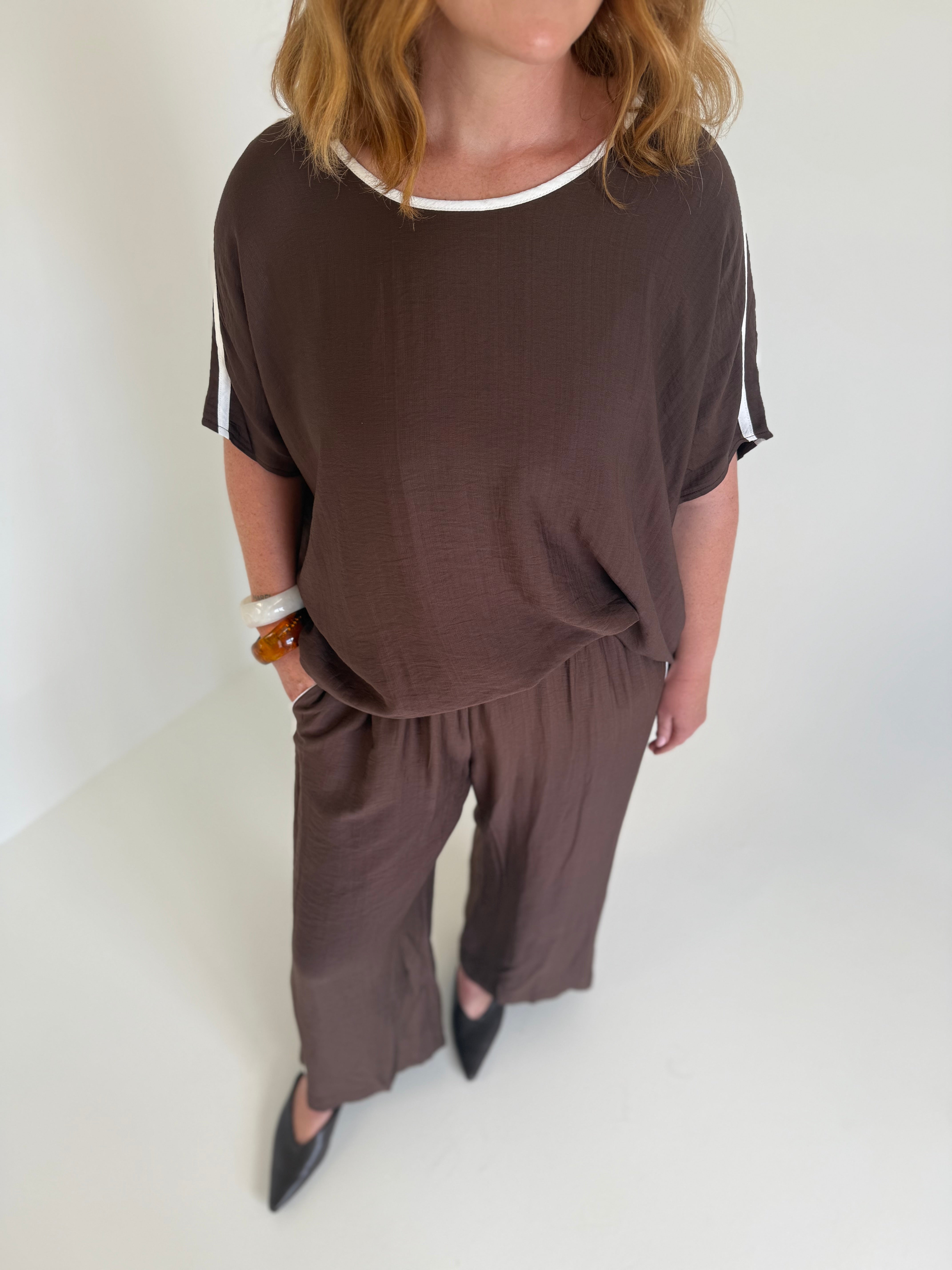 Bowie Drape Top Brown/White