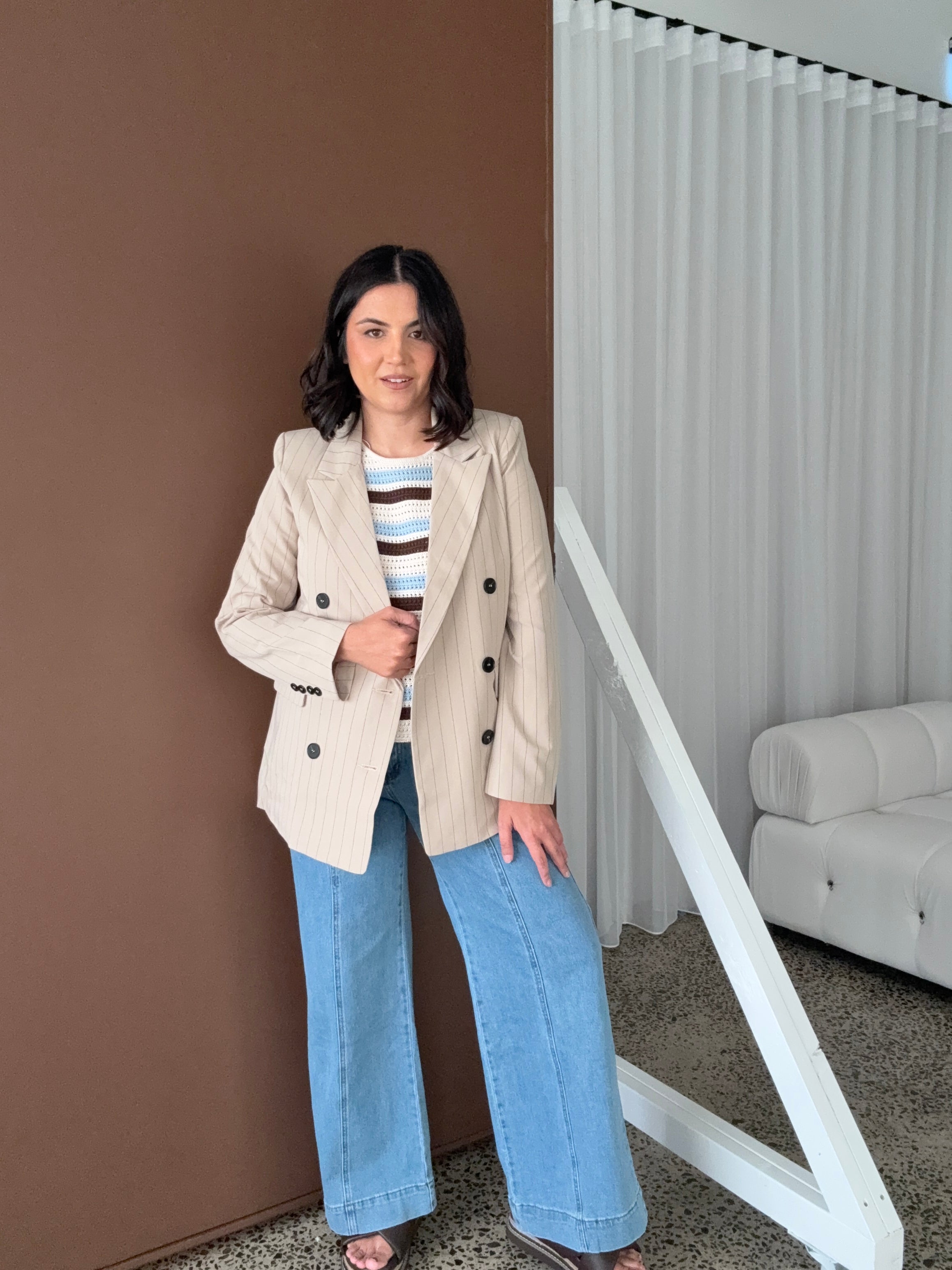 Tatum Pinstripe Classic Blazer Mocha