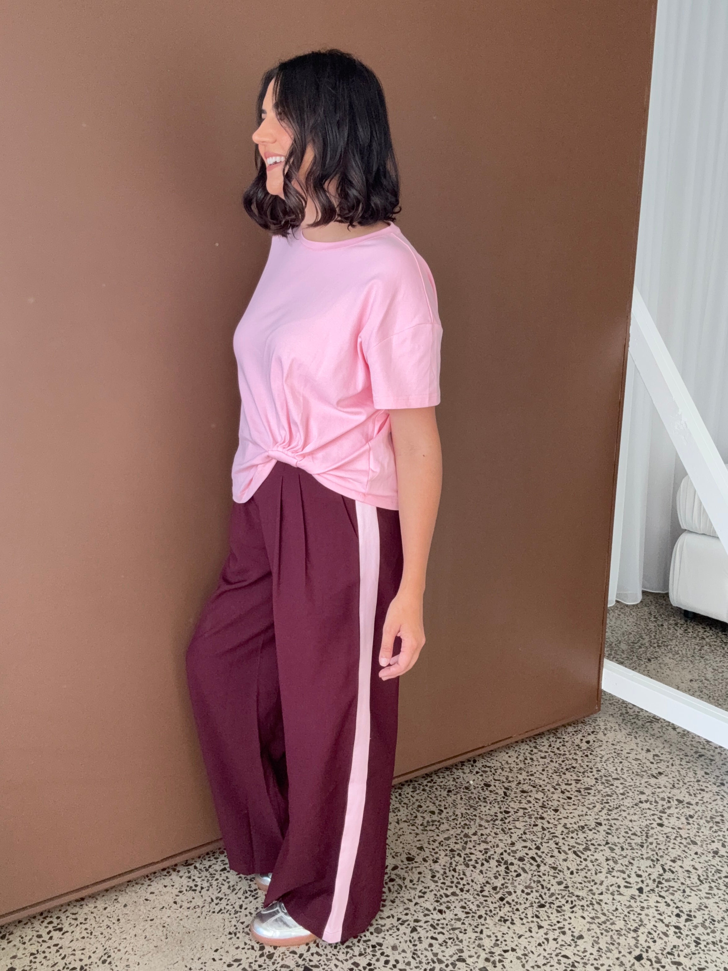 Collins Pants Burgundy/Pink Side Stripe