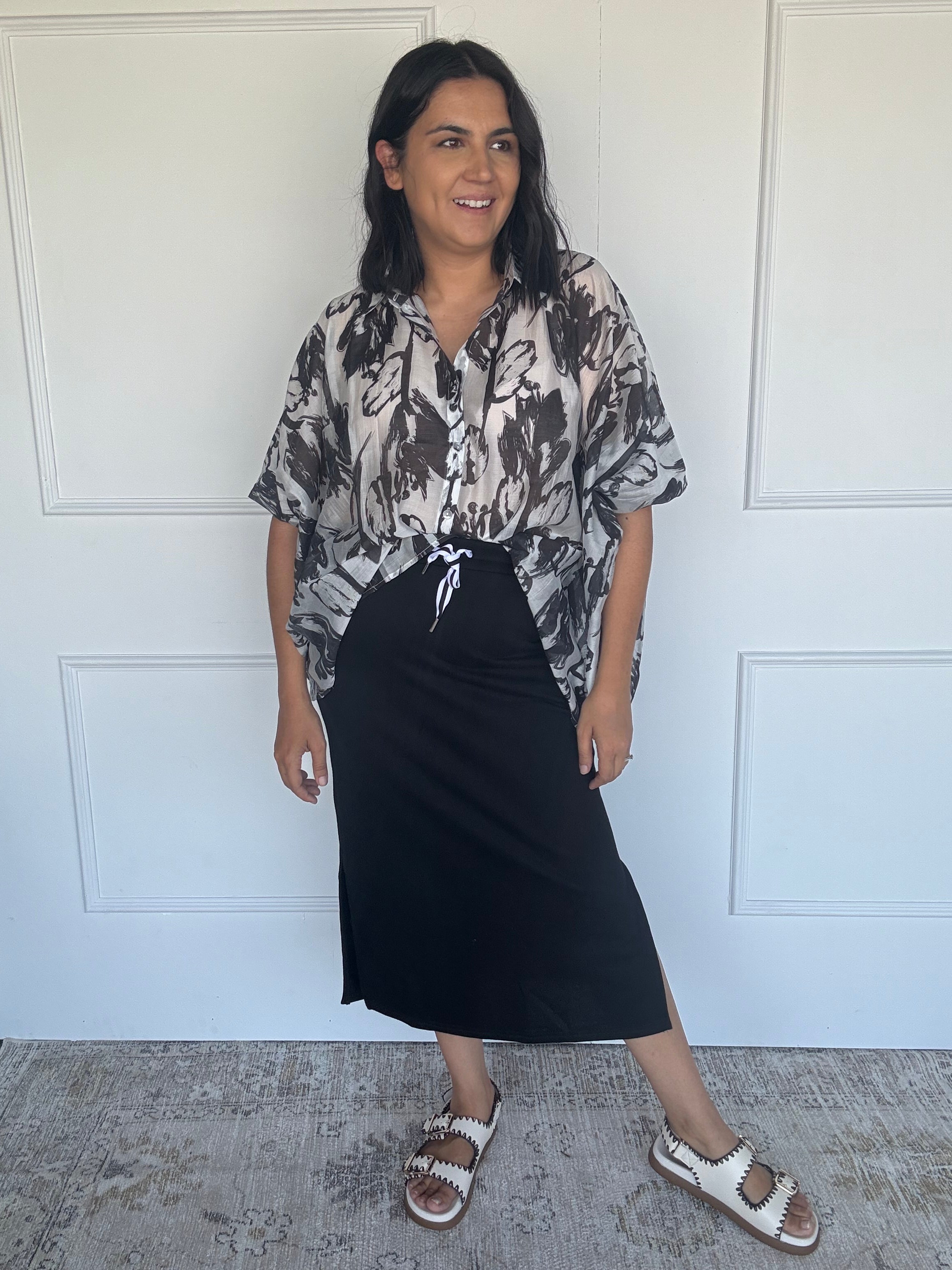 Oversized Abstract Floral Shirt Black