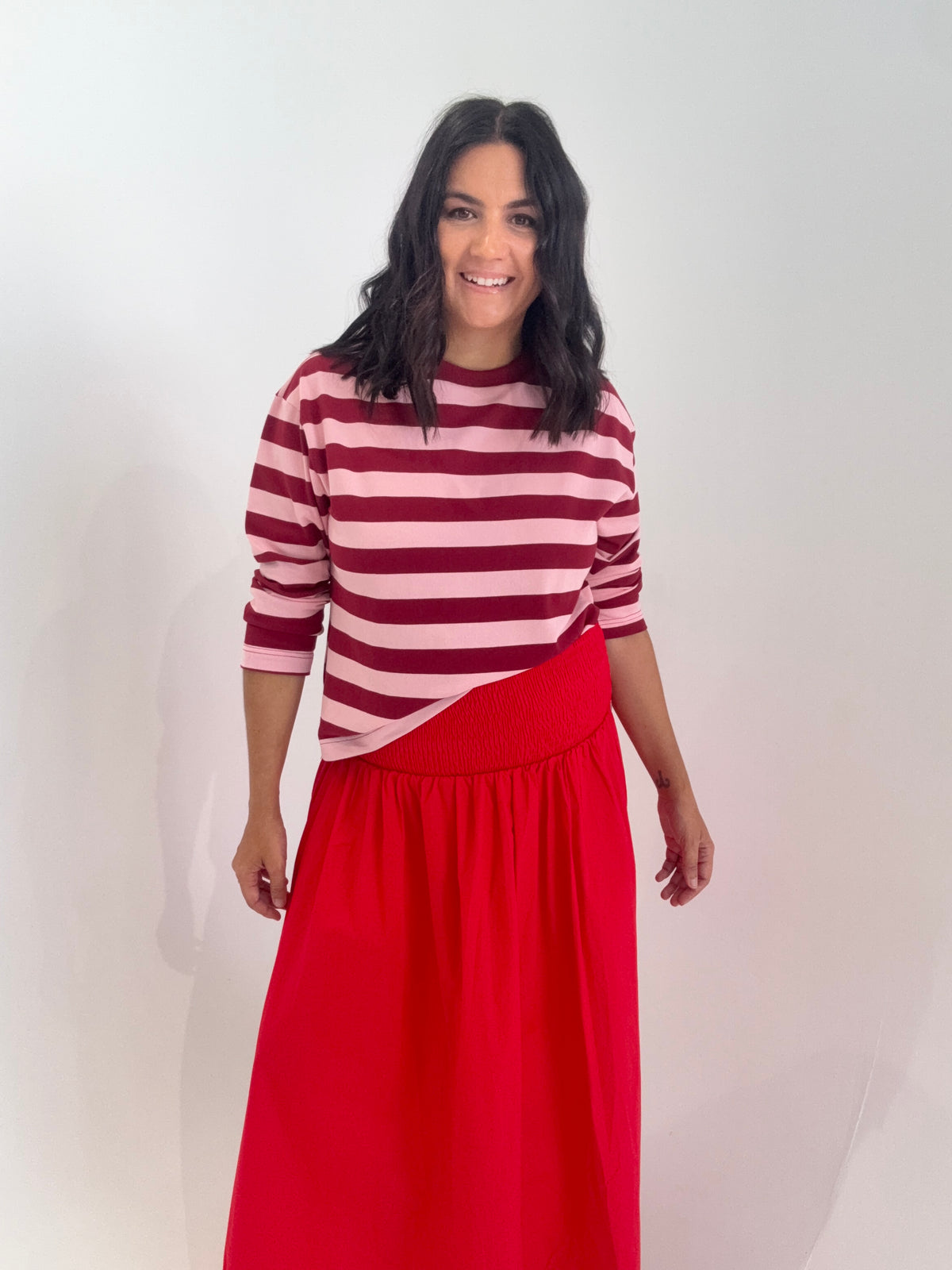 Shirred Waist Skirt Red