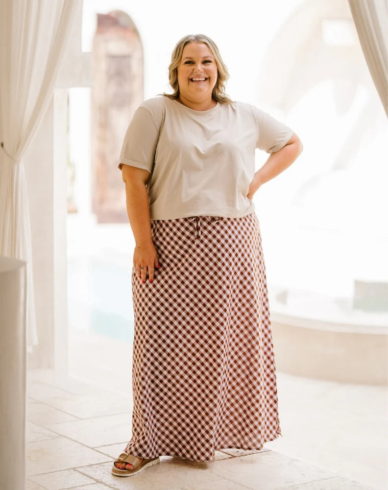 Chloe Cotton Gingham Bias Cut Skirt